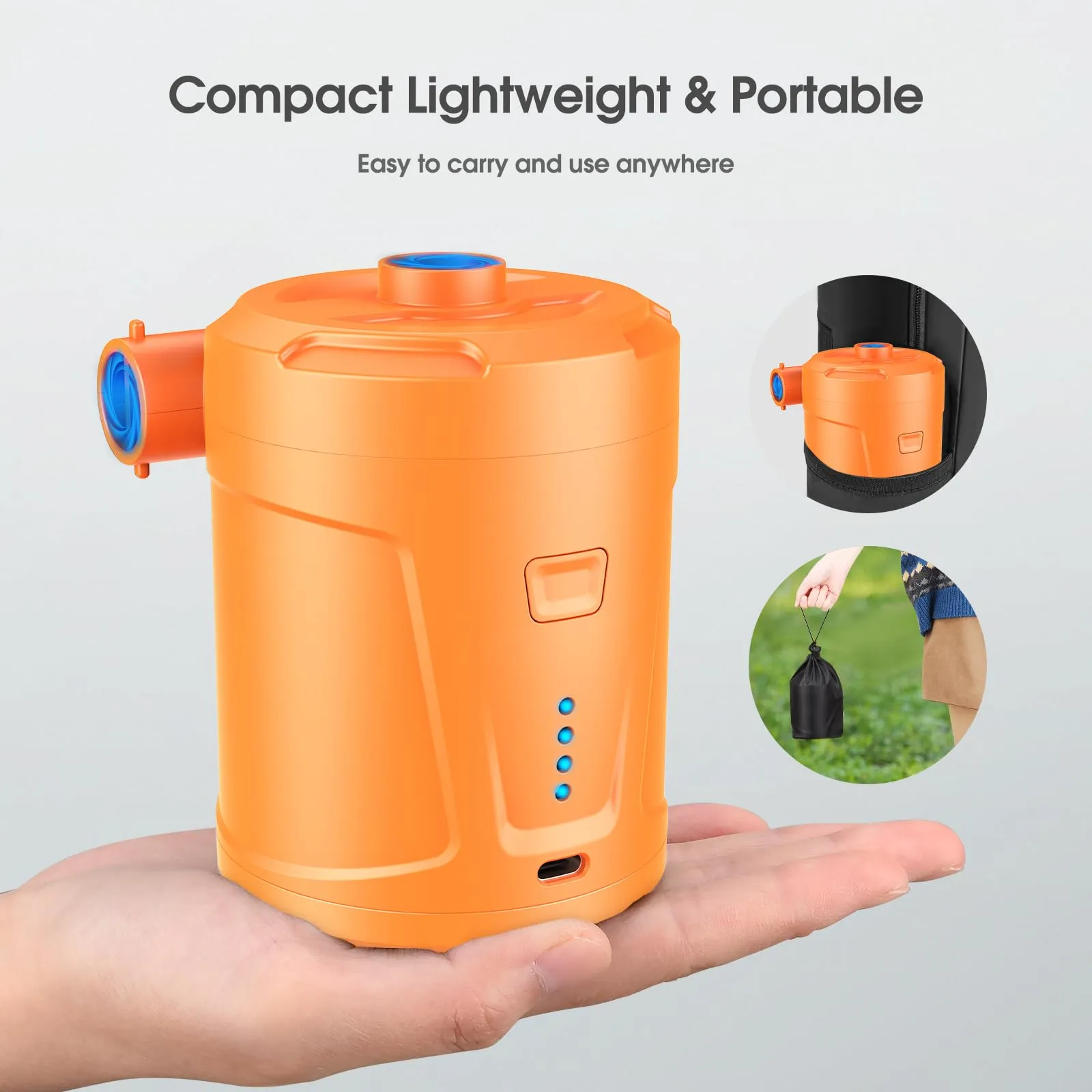 SUPPOU Pompa ad Aria Portatile Elettrica 2 in 1 con 3 ugelli, Arancia - immagine 3