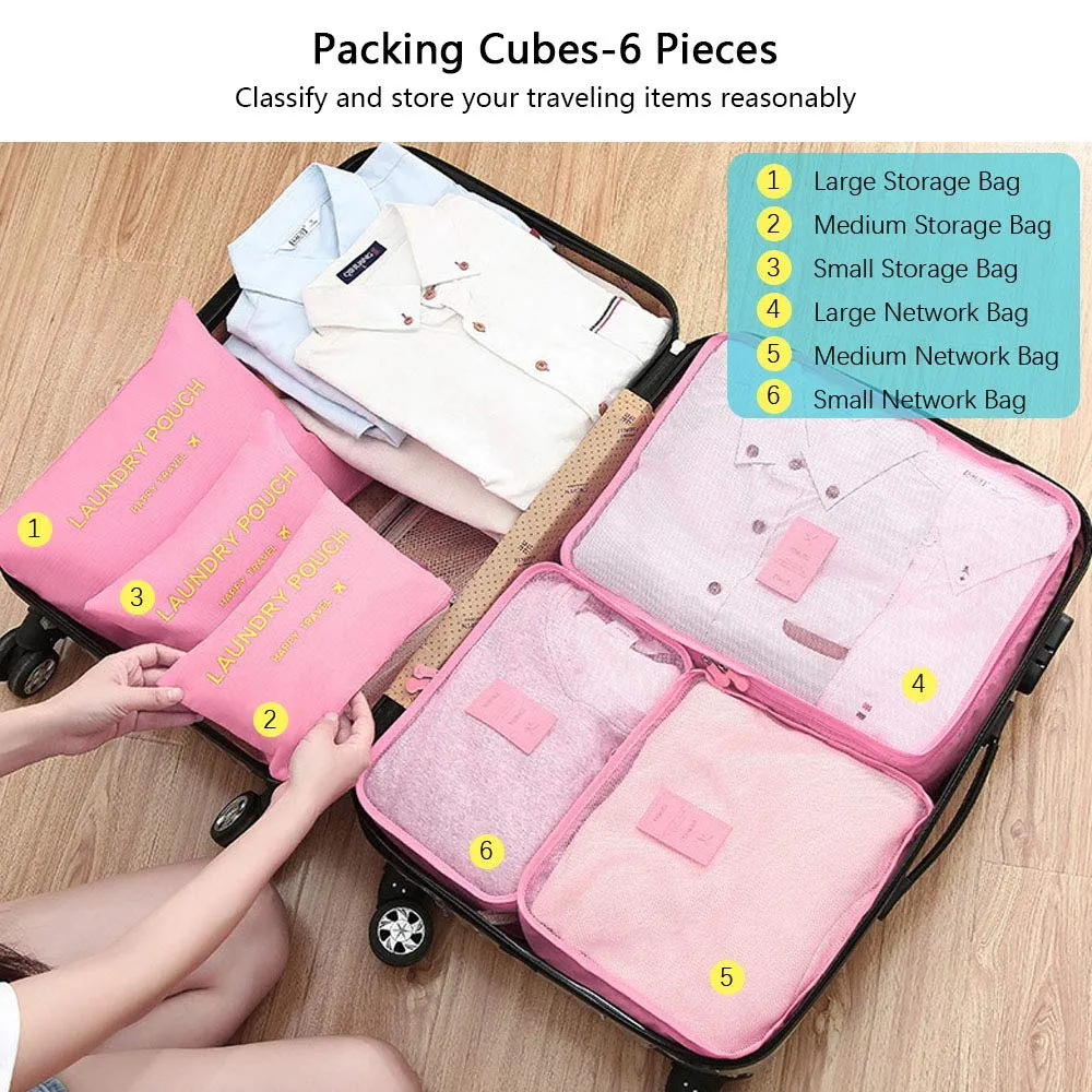 Vicloon Organizer Valigie Viaggio Set 6 Pezzi, Borse di Stoccaggio Impermeabili per Vestiti, Scarpe e Cosmetici - immagine 3