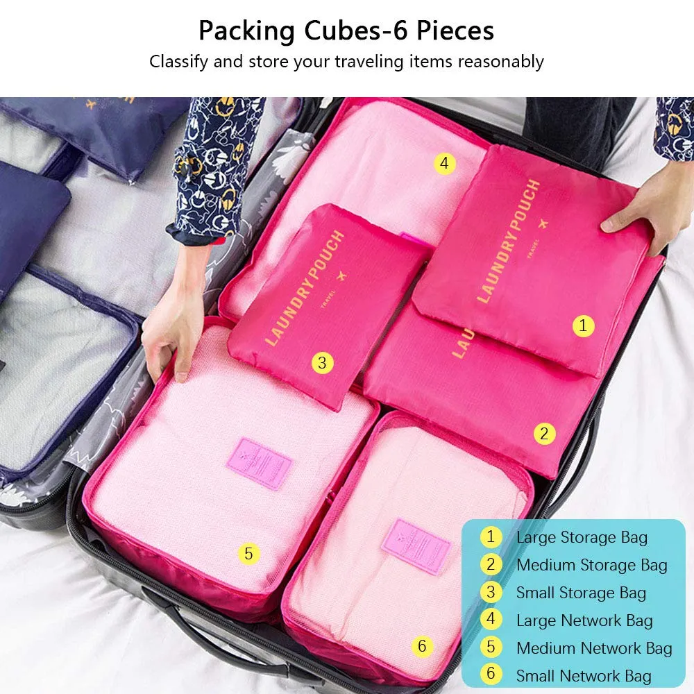Vicloon Organizer Valigie Viaggio Set 6 Pezzi, Borse di Stoccaggio Impermeabili per Vestiti, Scarpe e Cosmetici - immagine 3
