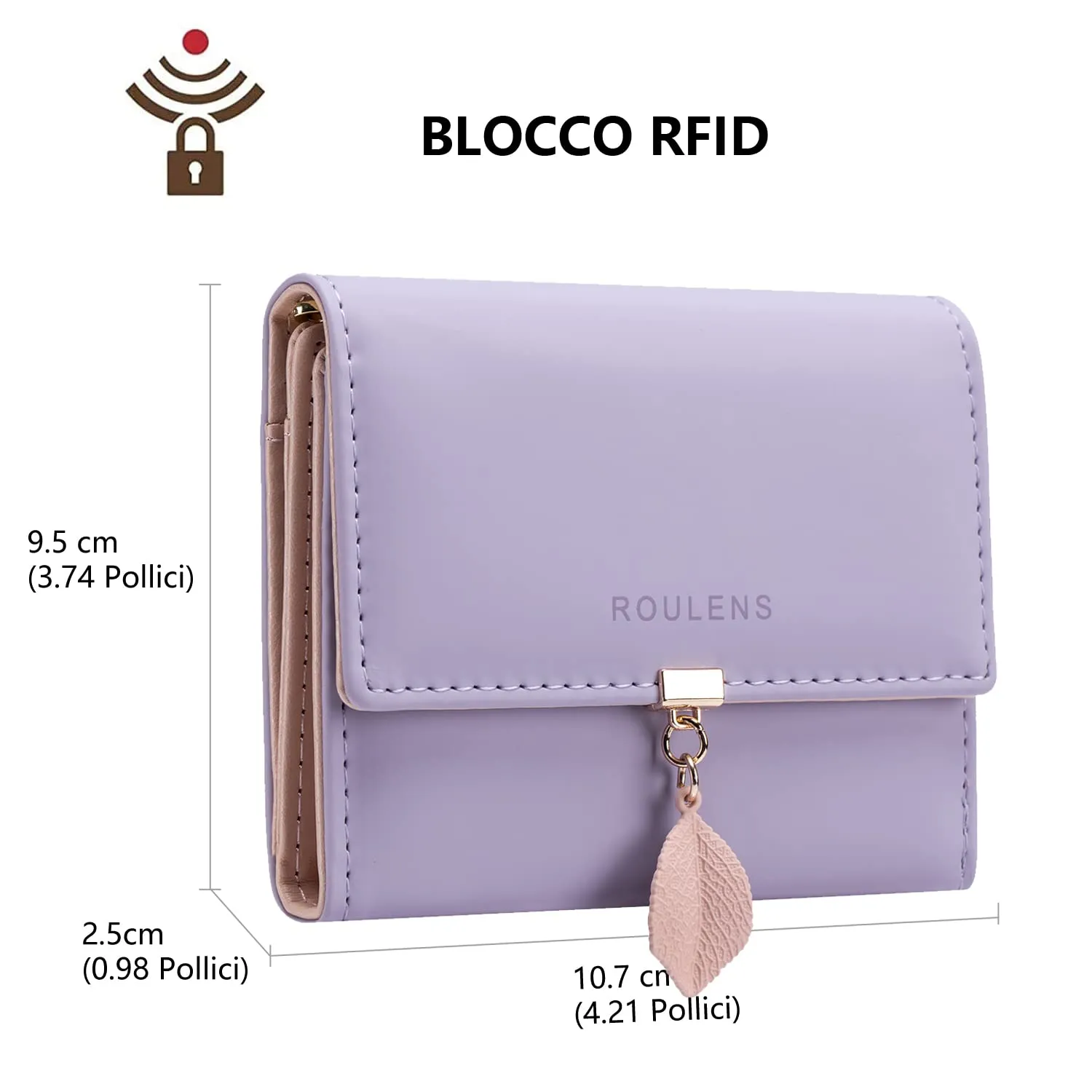Roulens Portafoglio in pelle PU da donna con RFID e ciondolo foglia - immagine 2