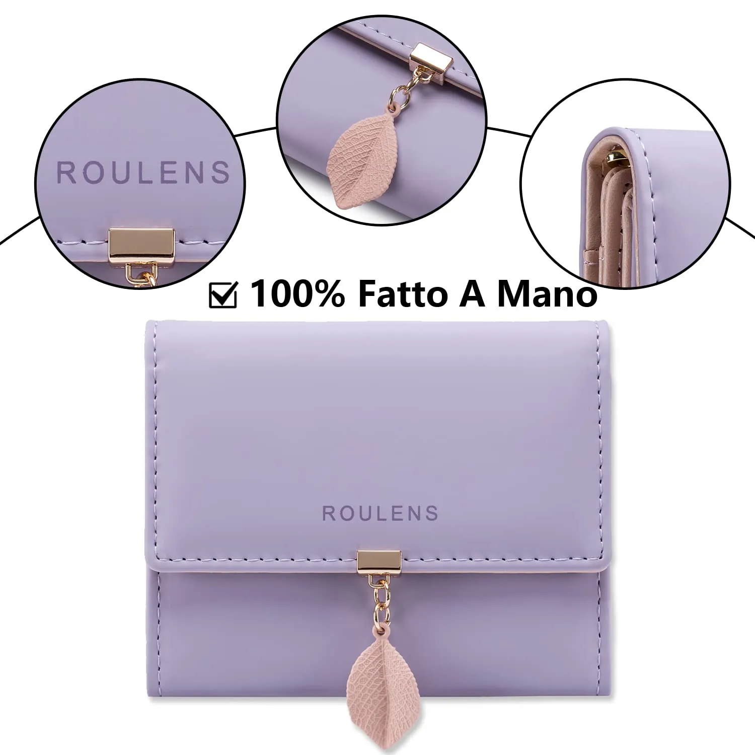 Roulens Portafoglio in pelle PU da donna con RFID e ciondolo foglia - immagine 4
