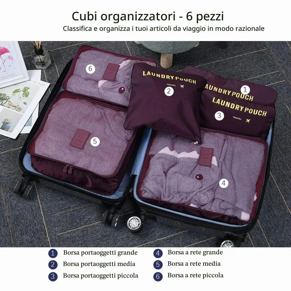 Vicloon Organizer Valigie Viaggio Set 6 Pezzi, Borse di Stoccaggio Waterproof per Vestiti, Scarpe e Cosmetici - immagine 3