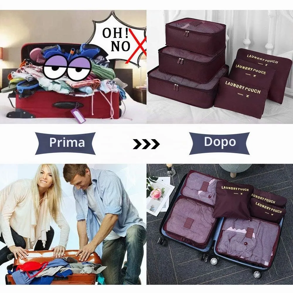 Vicloon Organizer Valigie Viaggio Set 6 Pezzi, Borse di Stoccaggio Waterproof per Vestiti, Scarpe e Cosmetici - immagine 5