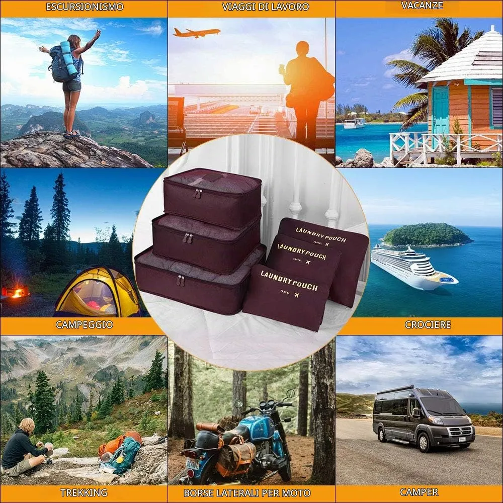 Vicloon Organizer Valigie Viaggio Set 6 Pezzi, Borse di Stoccaggio Waterproof per Vestiti, Scarpe e Cosmetici - immagine 7