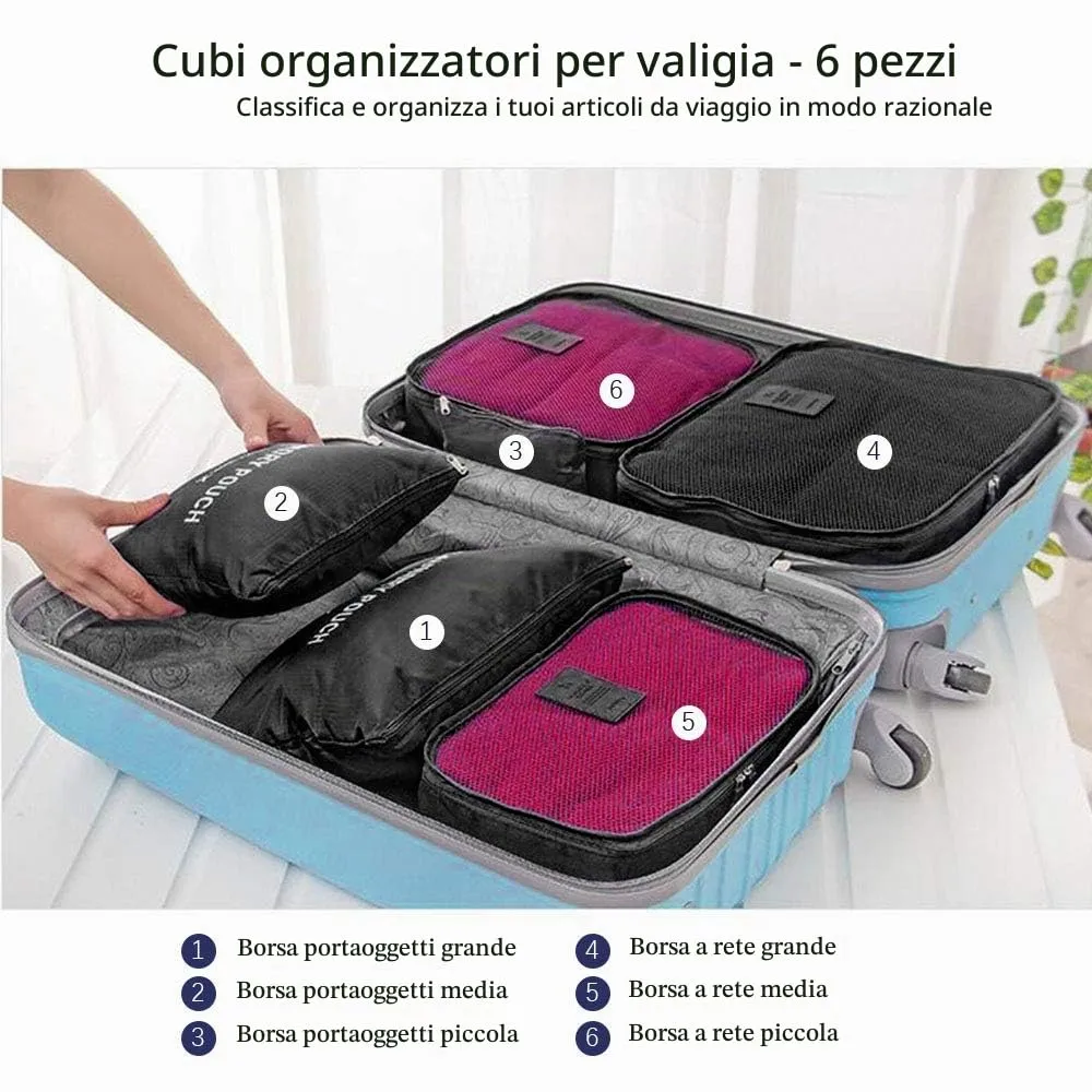 Vicloon Set Organizer da Viaggio 6 Pezzi, Borse di Stoccaggio Impermeabili per Vestiti, Scarpe e Cosmetici - immagine 3