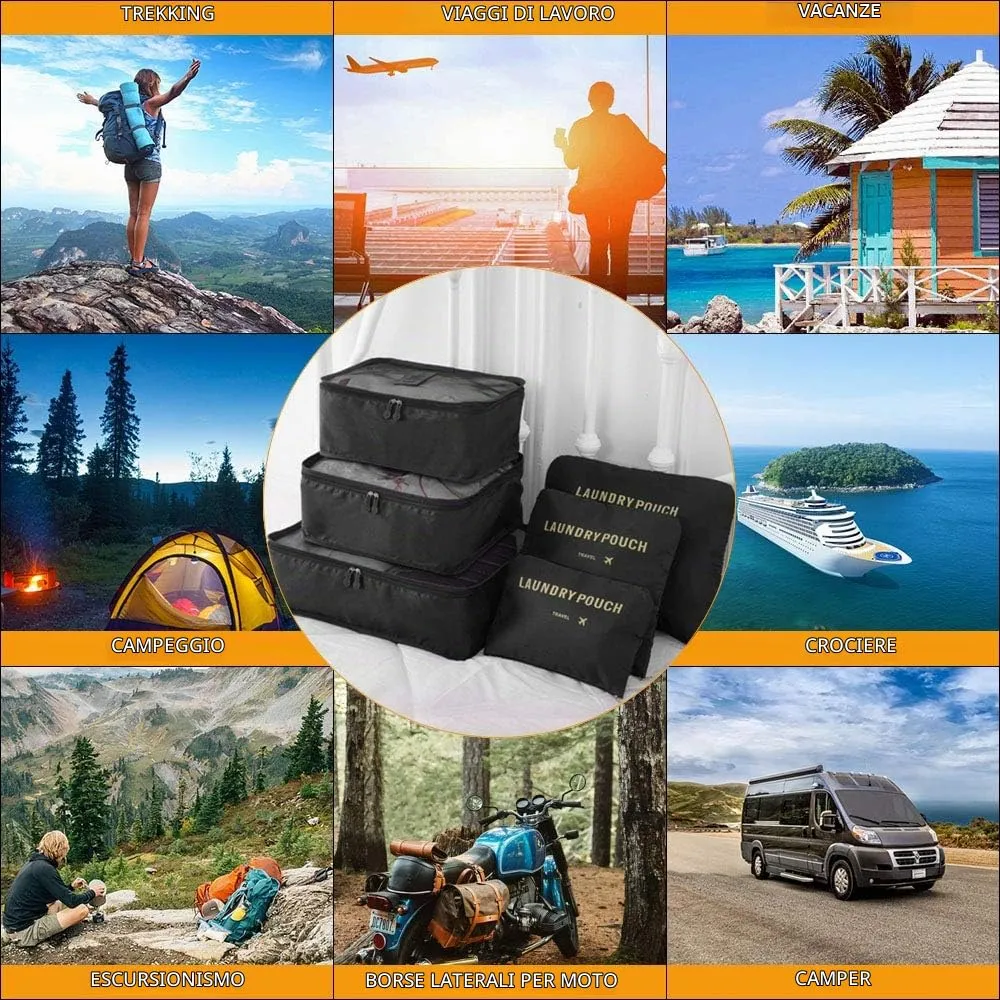 Vicloon Set Organizer da Viaggio 6 Pezzi, Borse di Stoccaggio Impermeabili per Vestiti, Scarpe e Cosmetici - immagine 7