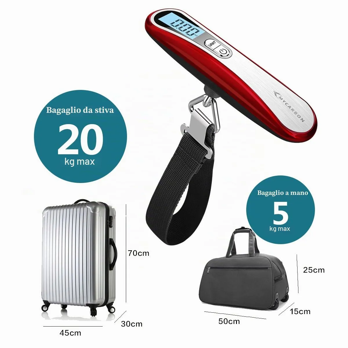 MYCARBON Bilancia per Valigie 50kg con LCD Display e Funzione Tara - immagine 6