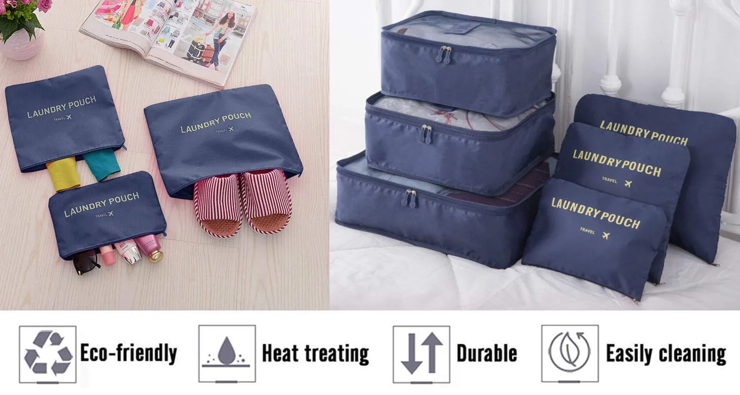 Vicloon Organizer Valigie Viaggio Set 8 Pezzi, Cubi di Imballaggio Impermeabili per Vestiti, Scarpe e Cosmetici, Blu Scuro - immagine 4