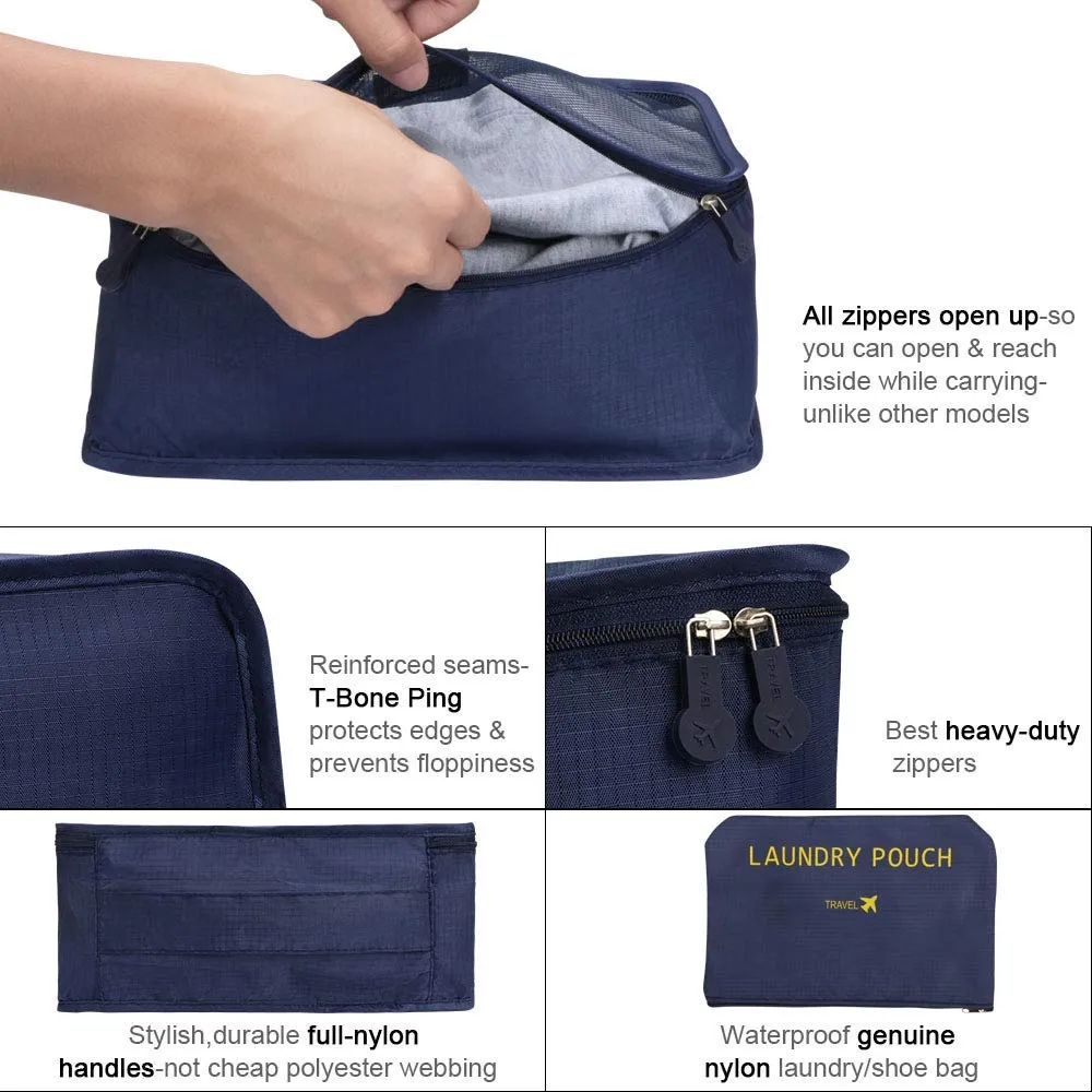 Vicloon Organizer Valigie Viaggio Set 8 Pezzi, Cubi di Imballaggio Impermeabili per Vestiti, Scarpe e Cosmetici, Blu Scuro - immagine 6