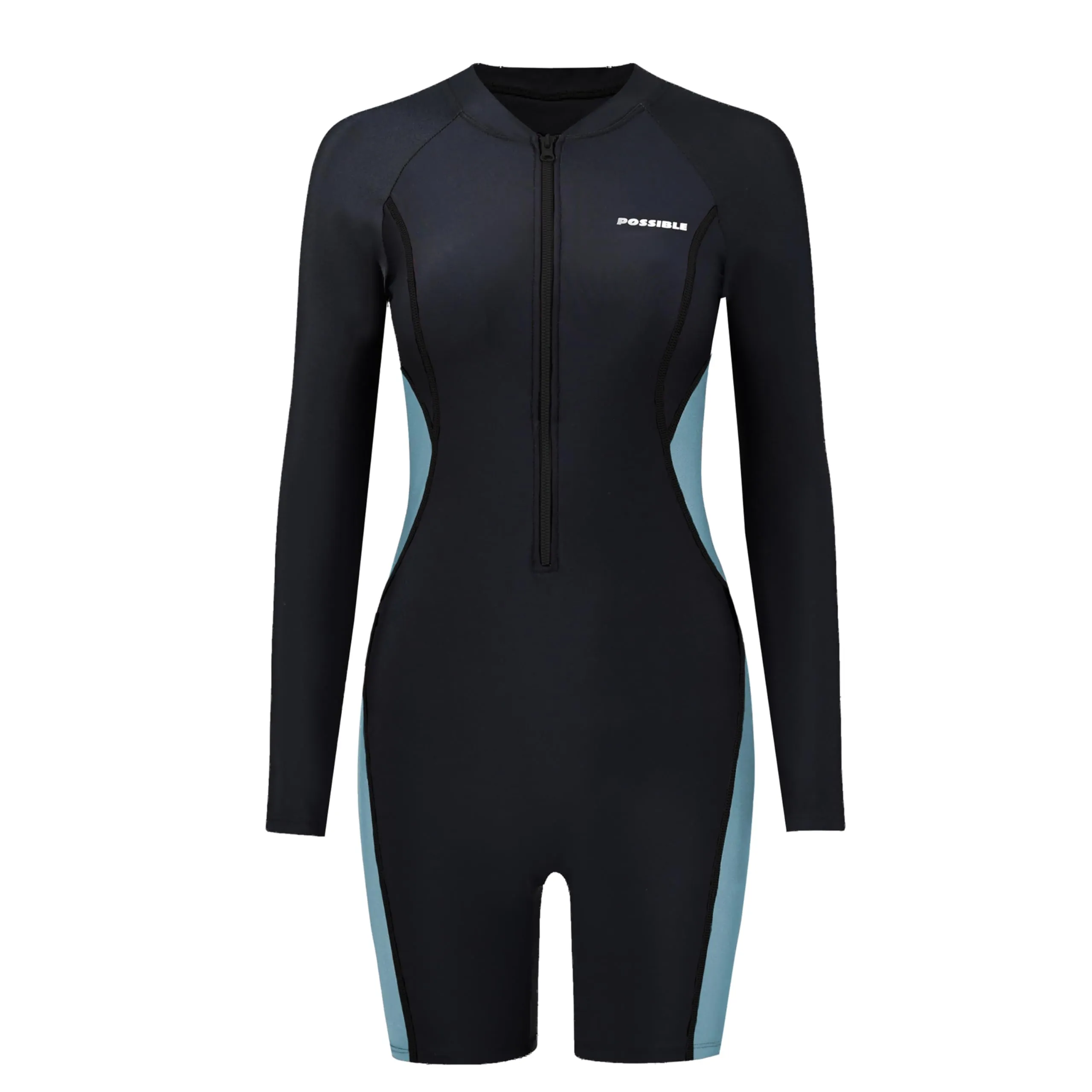 BEACHKINI Costume Colorblock Donna a Maniche Lunghe con Mezza Zip, Taglio al Ginocchio, Blu, XL - immagine 1