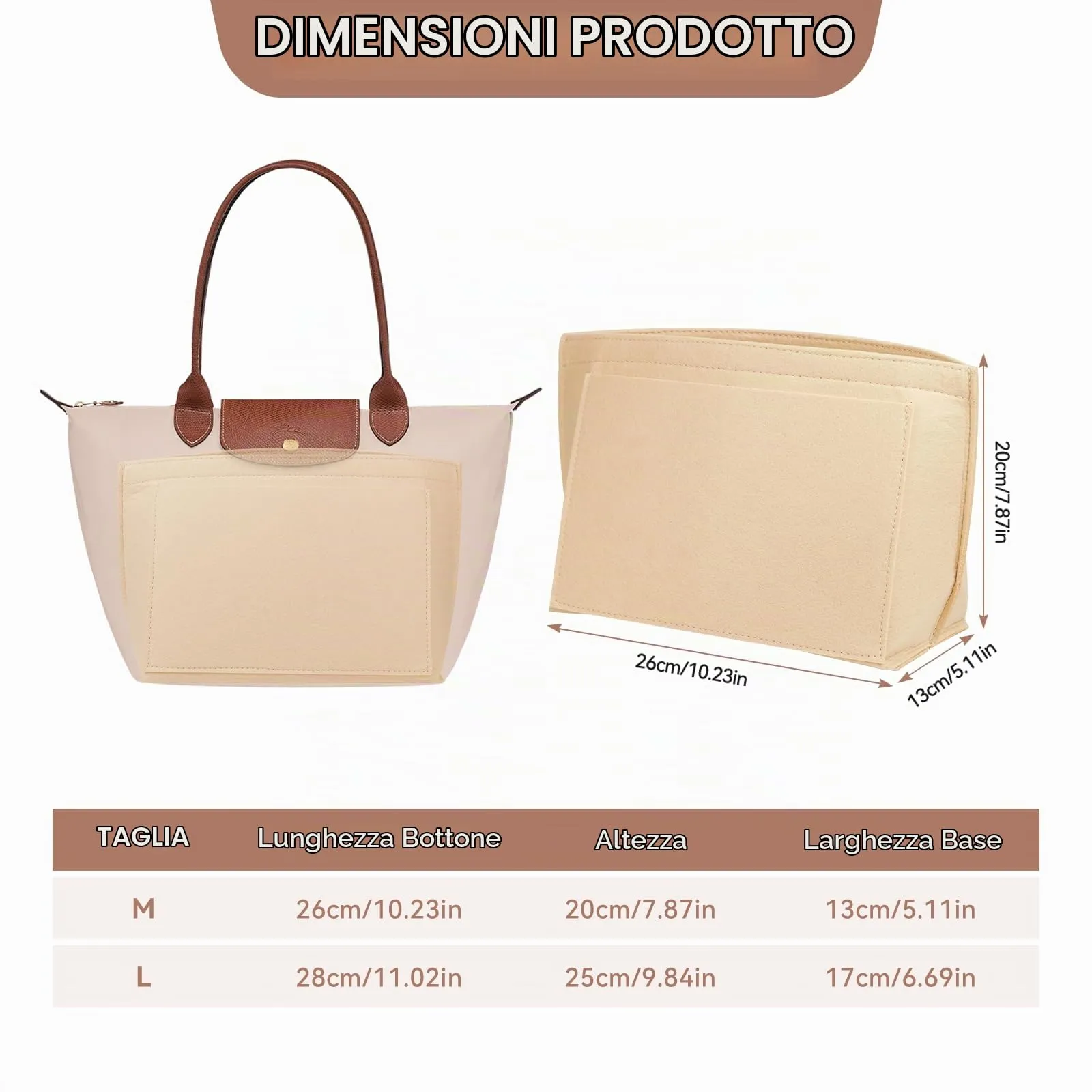 ZORVENIX Organizer per borse Longchamp, Nero, L - immagine 2