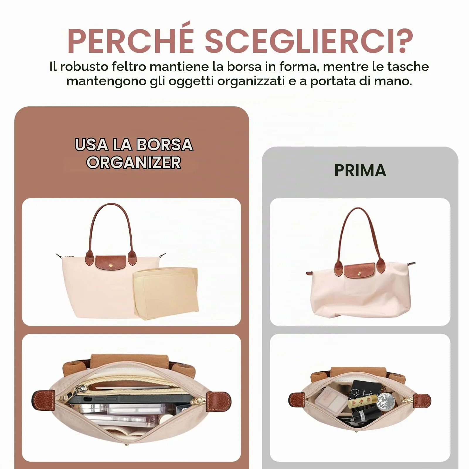 ZORVENIX Organizer per borse Longchamp, Nero, L - immagine 4