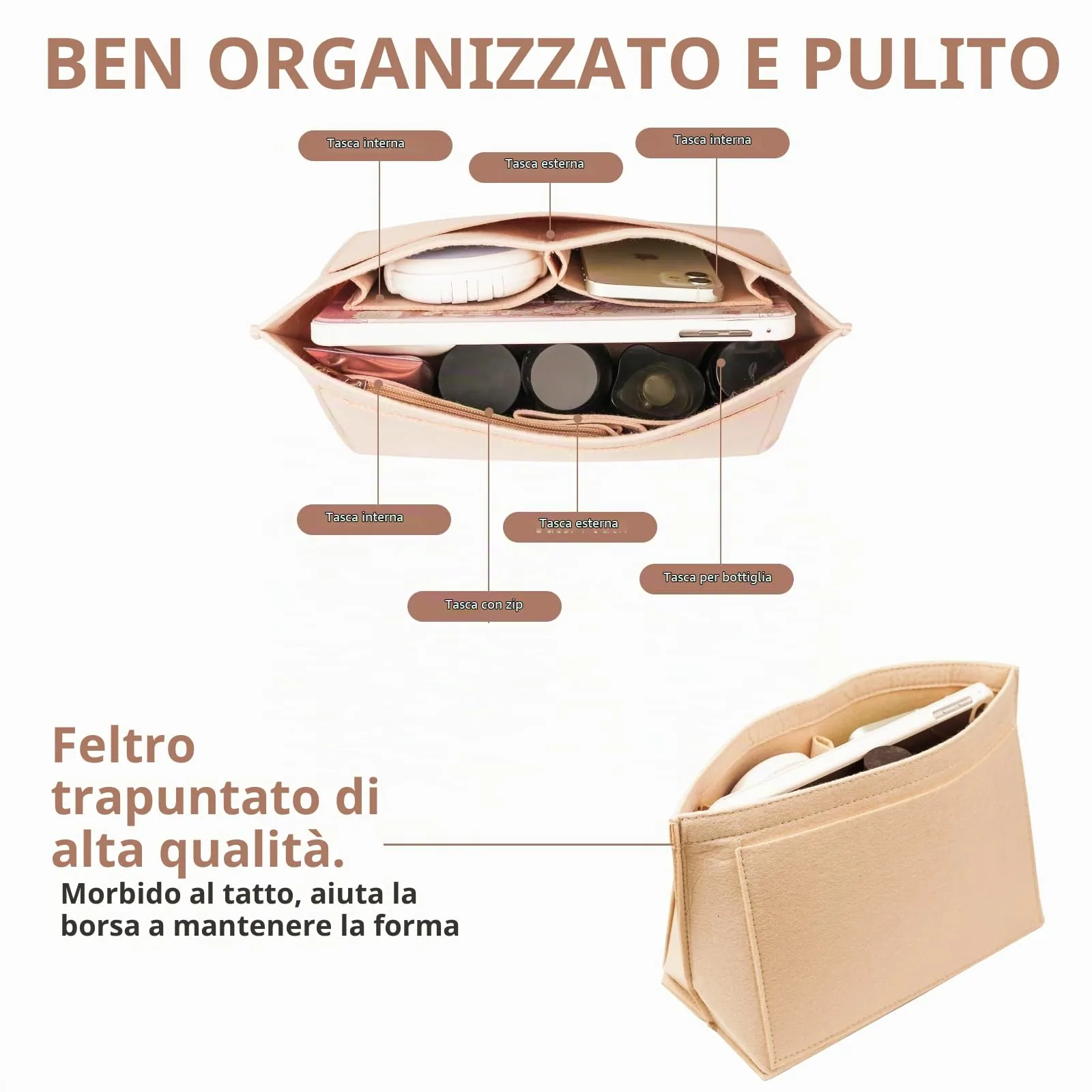 ZORVENIX Organizer per borse Longchamp, Nero, L - immagine 5