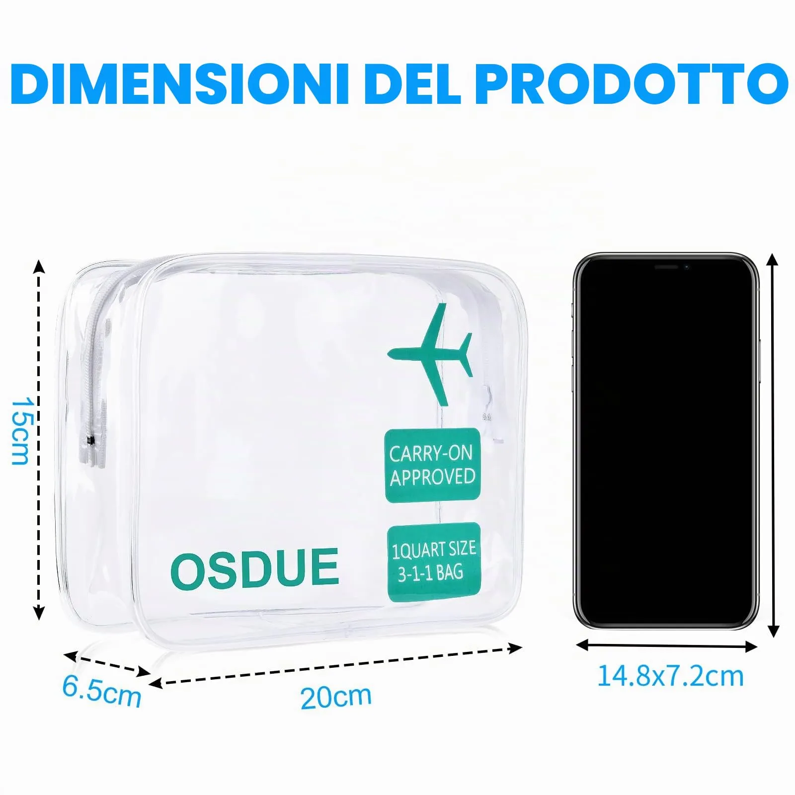 OSDUE Borse da Valigia Trasparenti Impermeabili per Cosmetici e Liquidi, 2 Pezzi (Verde) - immagine 2