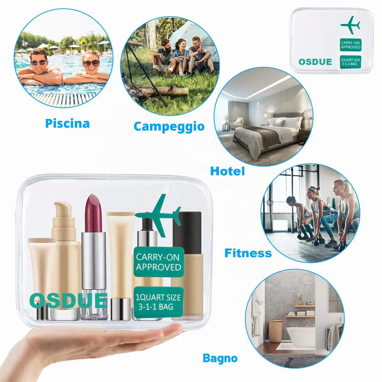 OSDUE Borse da Valigia Trasparenti Impermeabili per Cosmetici e Liquidi, 2 Pezzi (Verde) - immagine 7