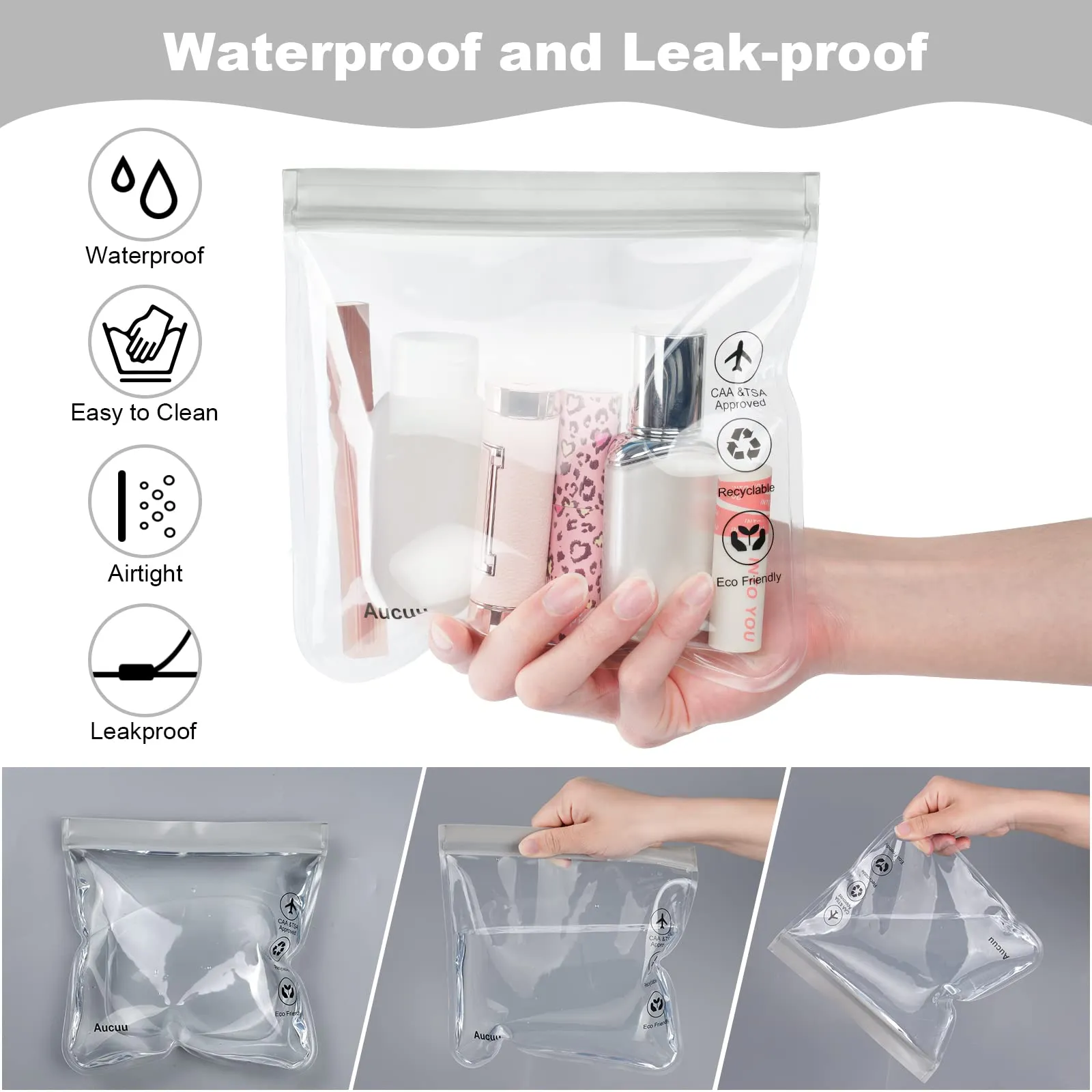 Aucuu Buste per Liquidi da Viaggio Trasparenti, 2 Pezzi, 20 x 20cm - immagine 4