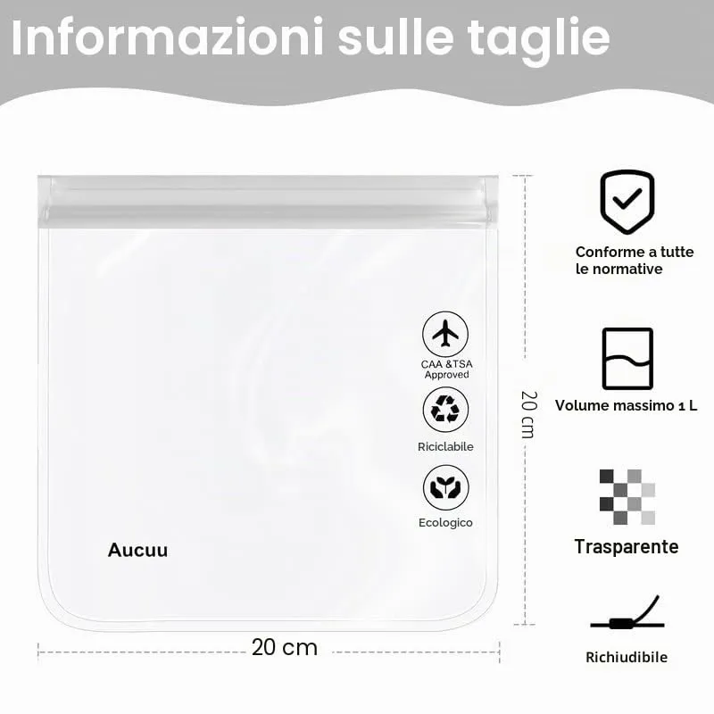 Aucuu Buste da Viaggio per Liquidi Trasparenti e Impermeabili, 20 x 20cm, 4 Pezzi - immagine 2