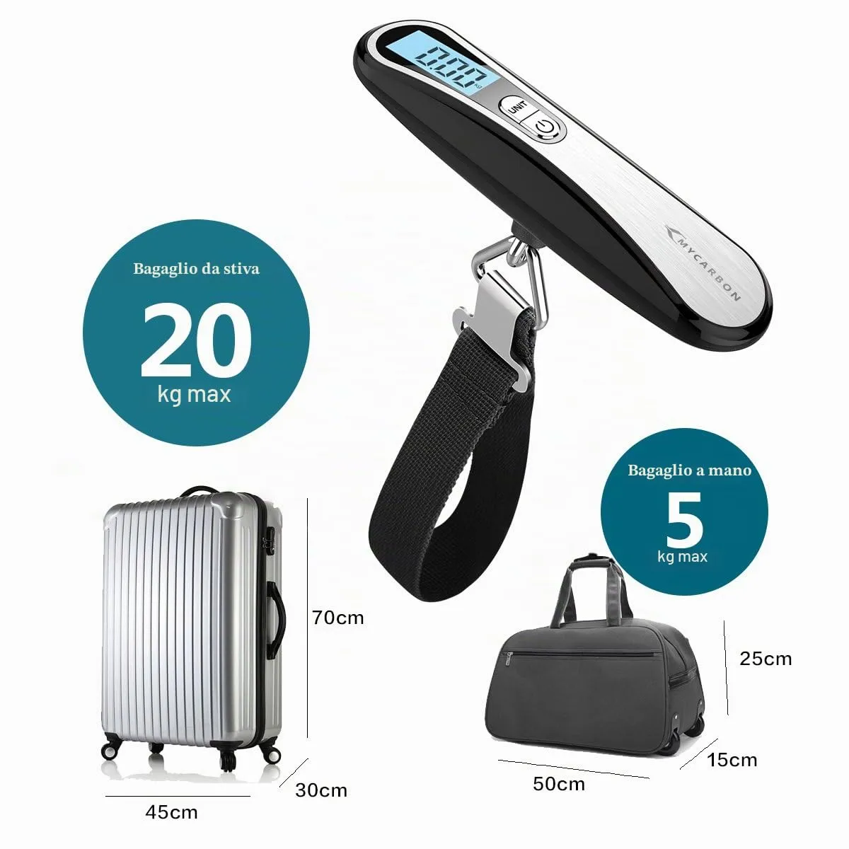 MYCARBON Bilancia per Valigie 50kg con Display LCD e Funzione Tara - immagine 5