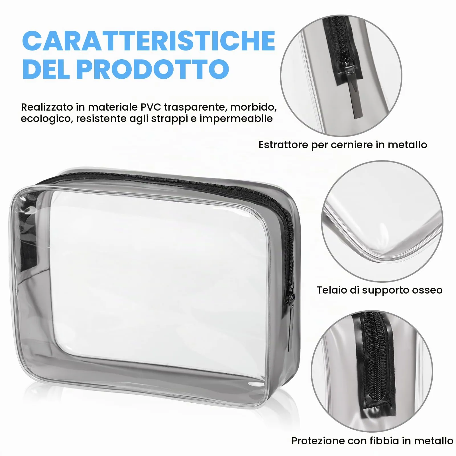 OSDUE Borse da Valigia Trasparenti Impermeabili per Cosmetici e Liquidi con Zip, 2 Pezzi (L+S) - immagine 3