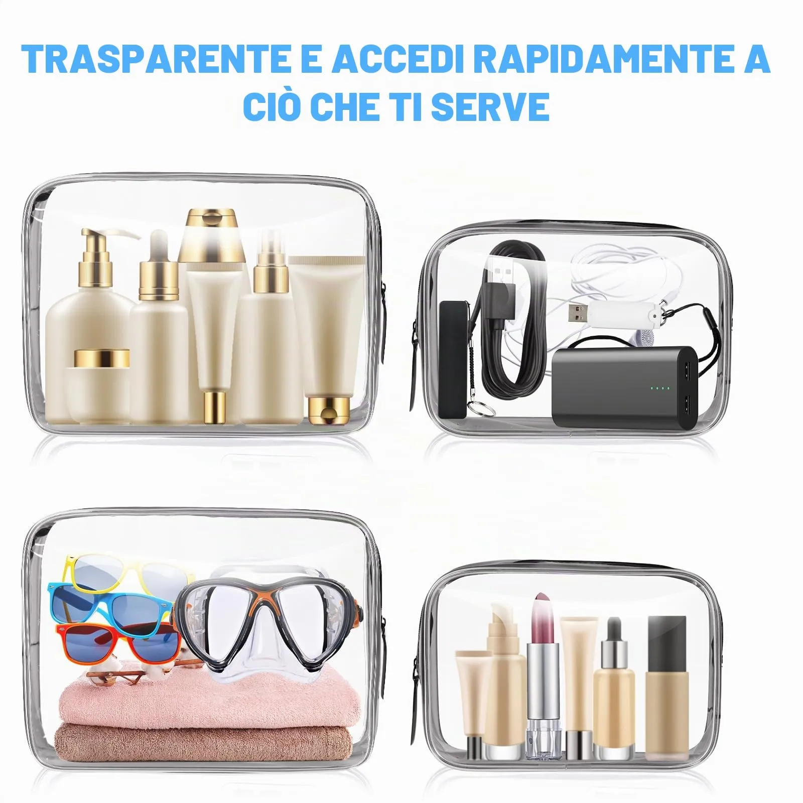 OSDUE Borse da Valigia Trasparenti Impermeabili per Cosmetici e Liquidi con Zip, 2 Pezzi (L+S) - immagine 5