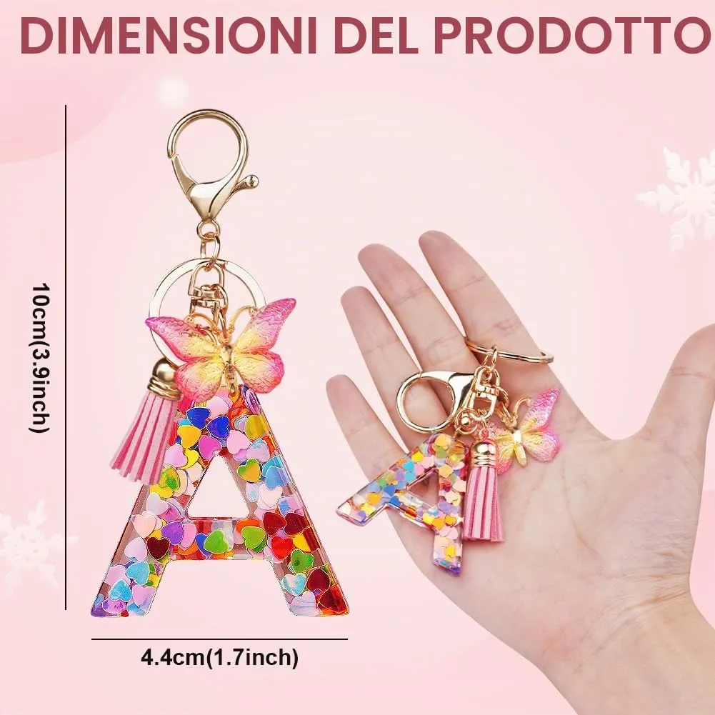 OSDUE Portachiavi Donna con Lettera A, Farfalla e Nappa Rosa - immagine 2