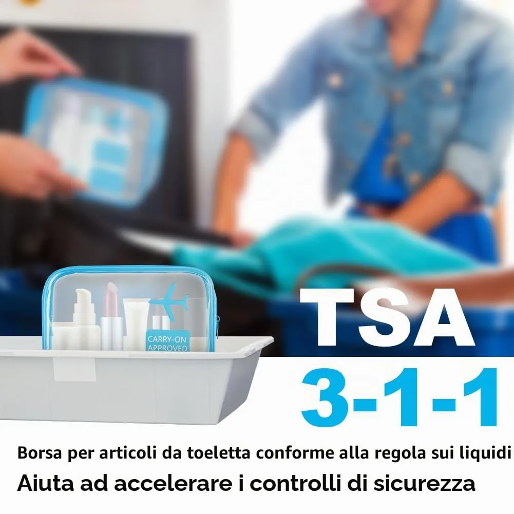 OSDUE Borse da Valigia Trasparenti per Liquidi, Beauty Case Impermeabili con Zip, 2 Pezzi (Blu) - immagine 4