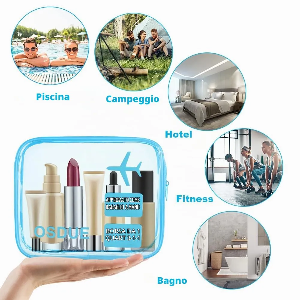 OSDUE Borse da Valigia Trasparenti per Liquidi, Beauty Case Impermeabili con Zip, 2 Pezzi (Blu) - immagine 7