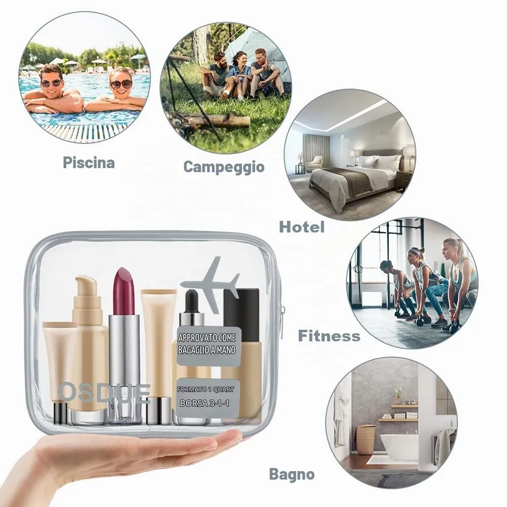 OSDUE Borse da Valigia Trasparenti Impermeabili per Cosmetici e Liquidi con Zip, 2 Pezzi, Grigio - immagine 7
