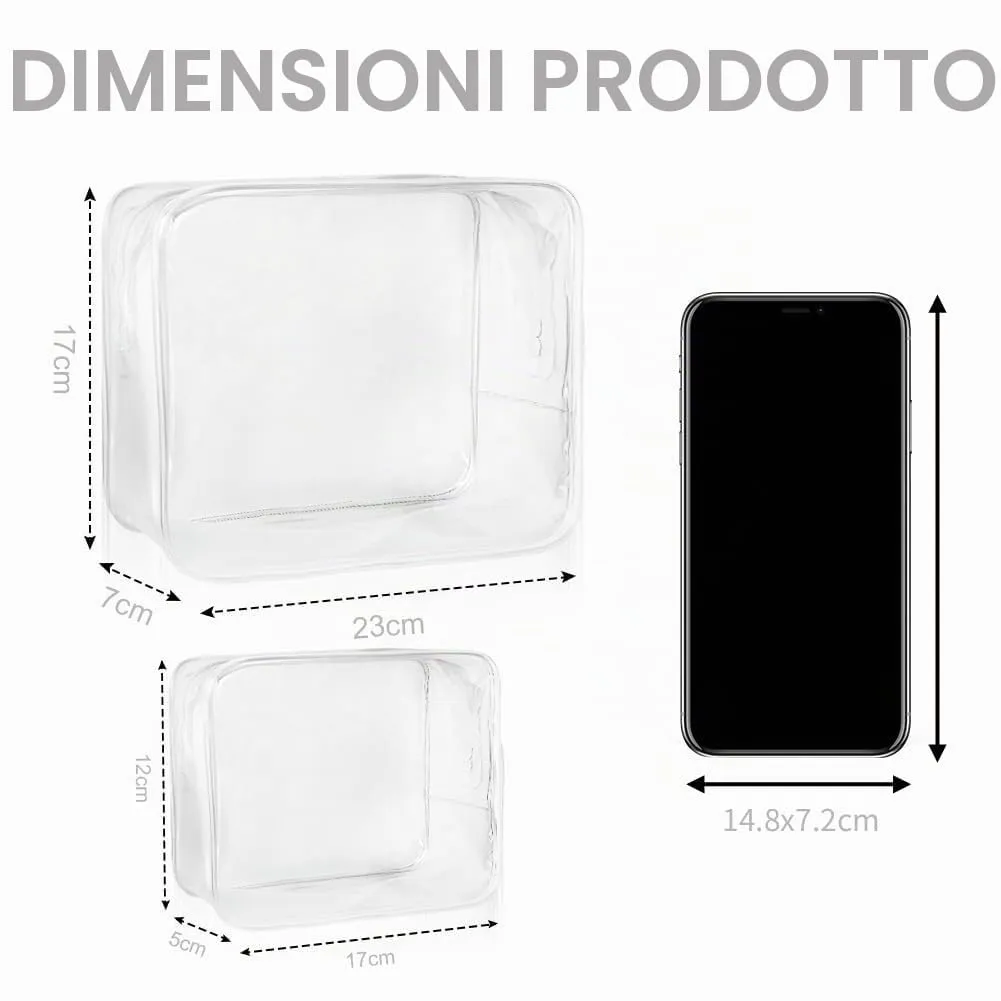 OSDUE Borse da Valigia Trasparenti Impermeabili per Cosmetici e Liquidi con Zip, 2 Pezzi (L+S) - immagine 2