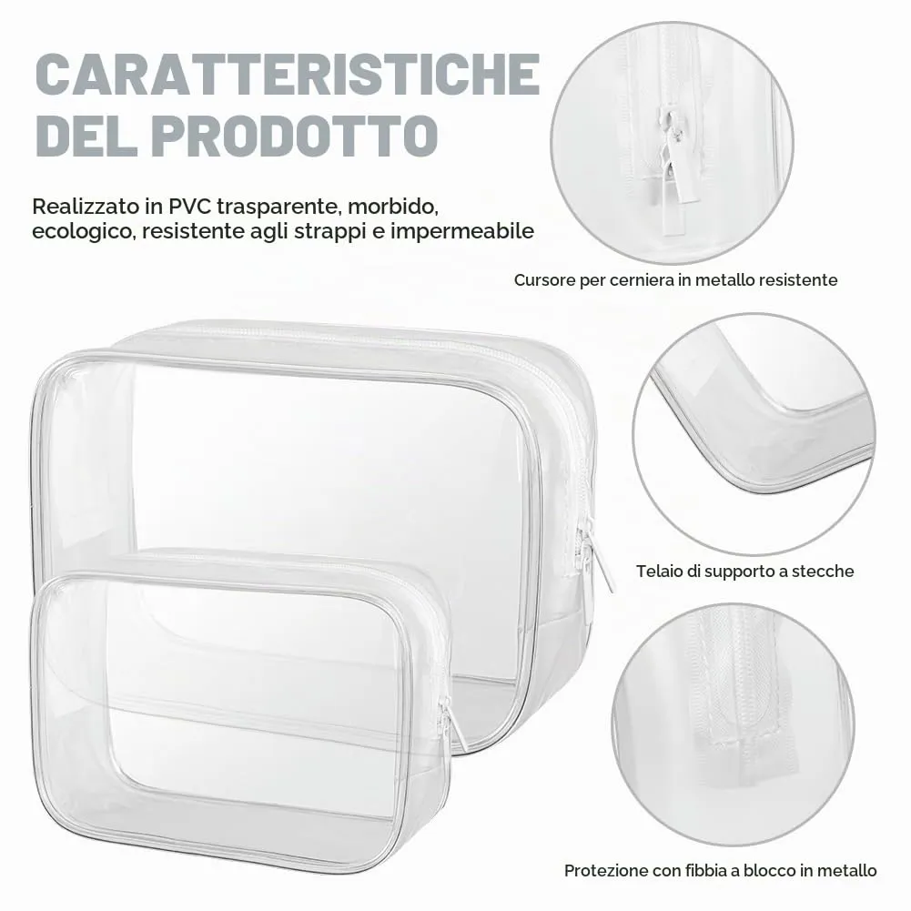 OSDUE Borse da Valigia Trasparenti Impermeabili per Cosmetici e Liquidi con Zip, 2 Pezzi (L+S) - immagine 3