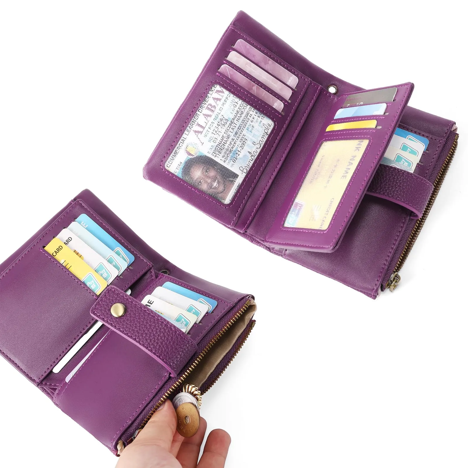 SENDEFN Portafoglio Medio Donna in Pelle con Blocco RFID, Portamonete con Slot per Carte e Tracolla Staccabile - immagine 4
