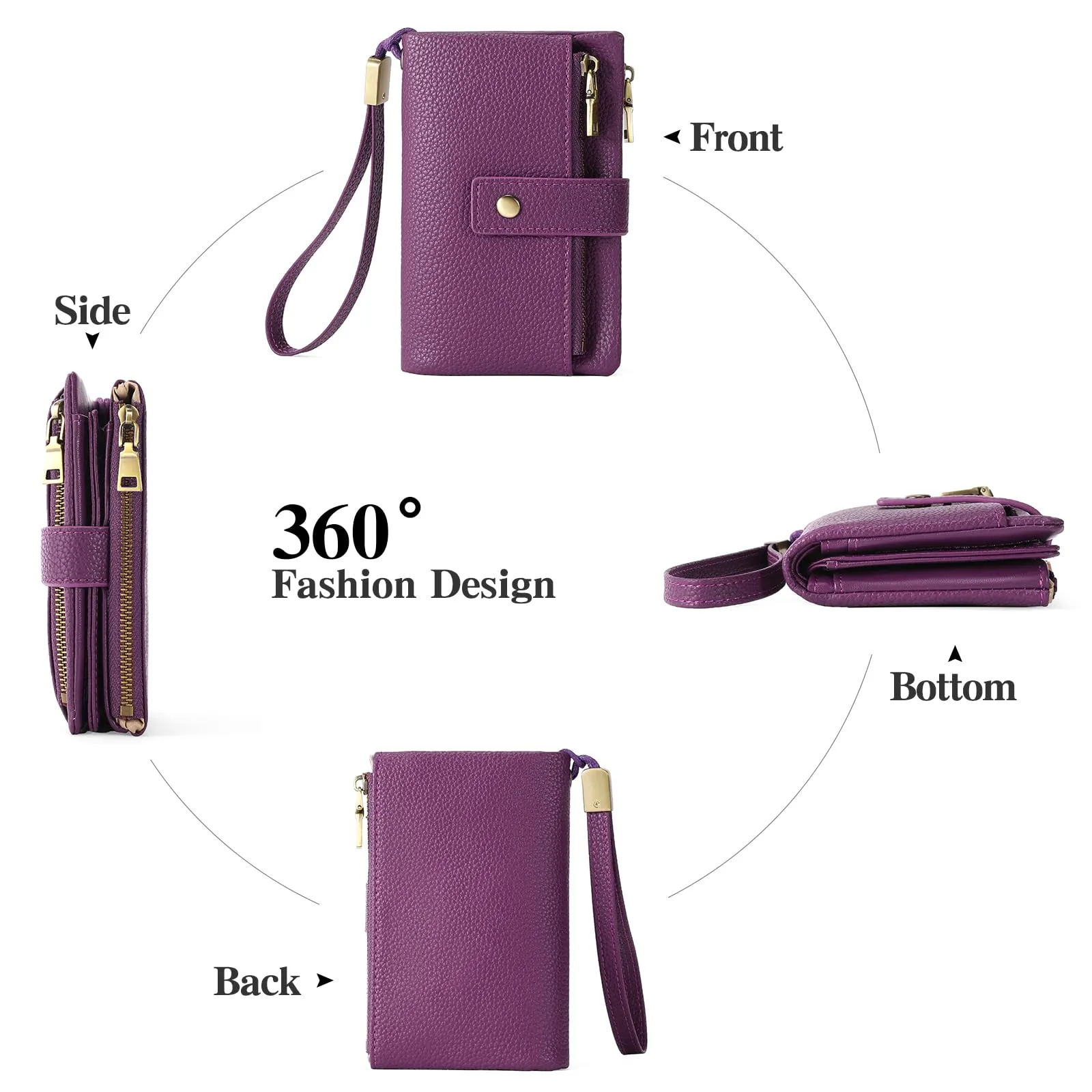 SENDEFN Portafoglio Medio Donna in Pelle con Blocco RFID, Portamonete con Slot per Carte e Tracolla Staccabile - immagine 5