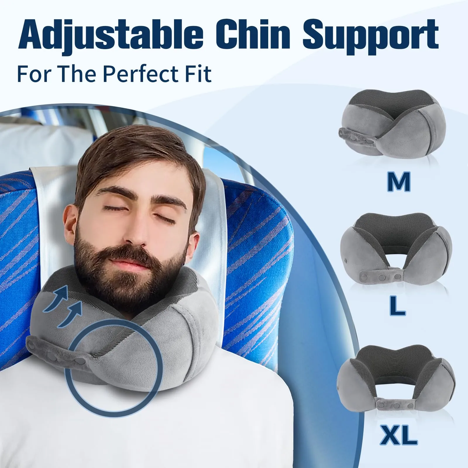 Cirorld Cuscino da Viaggio per Collo in Memory Foam Regolabile con Maschera per Dormire, Tappi Auricolari e Borsa per Trasporto - immagine 2