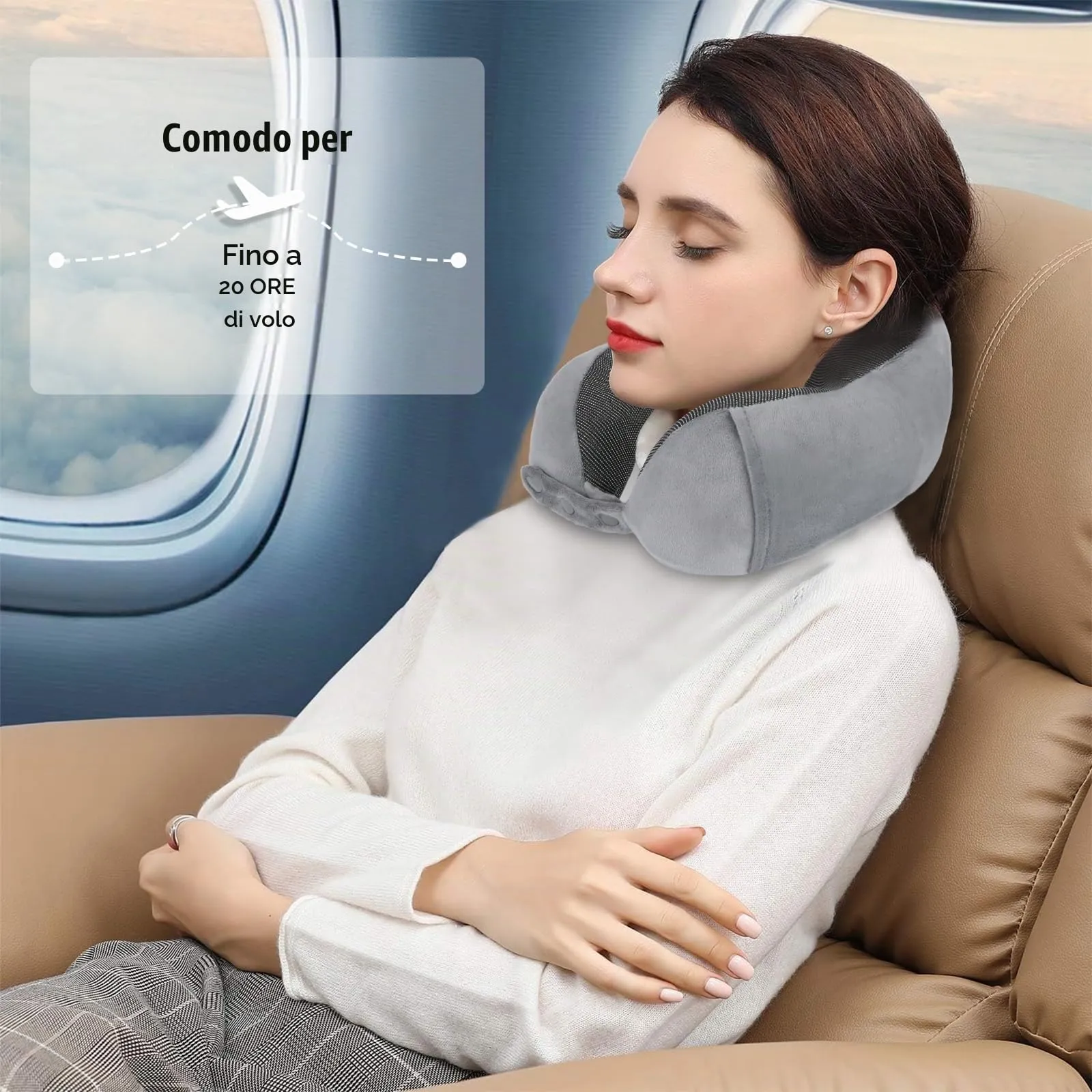 Cirorld Cuscino da Viaggio per Collo in Memory Foam Regolabile con Maschera per Dormire, Tappi Auricolari e Borsa per Trasporto - immagine 7