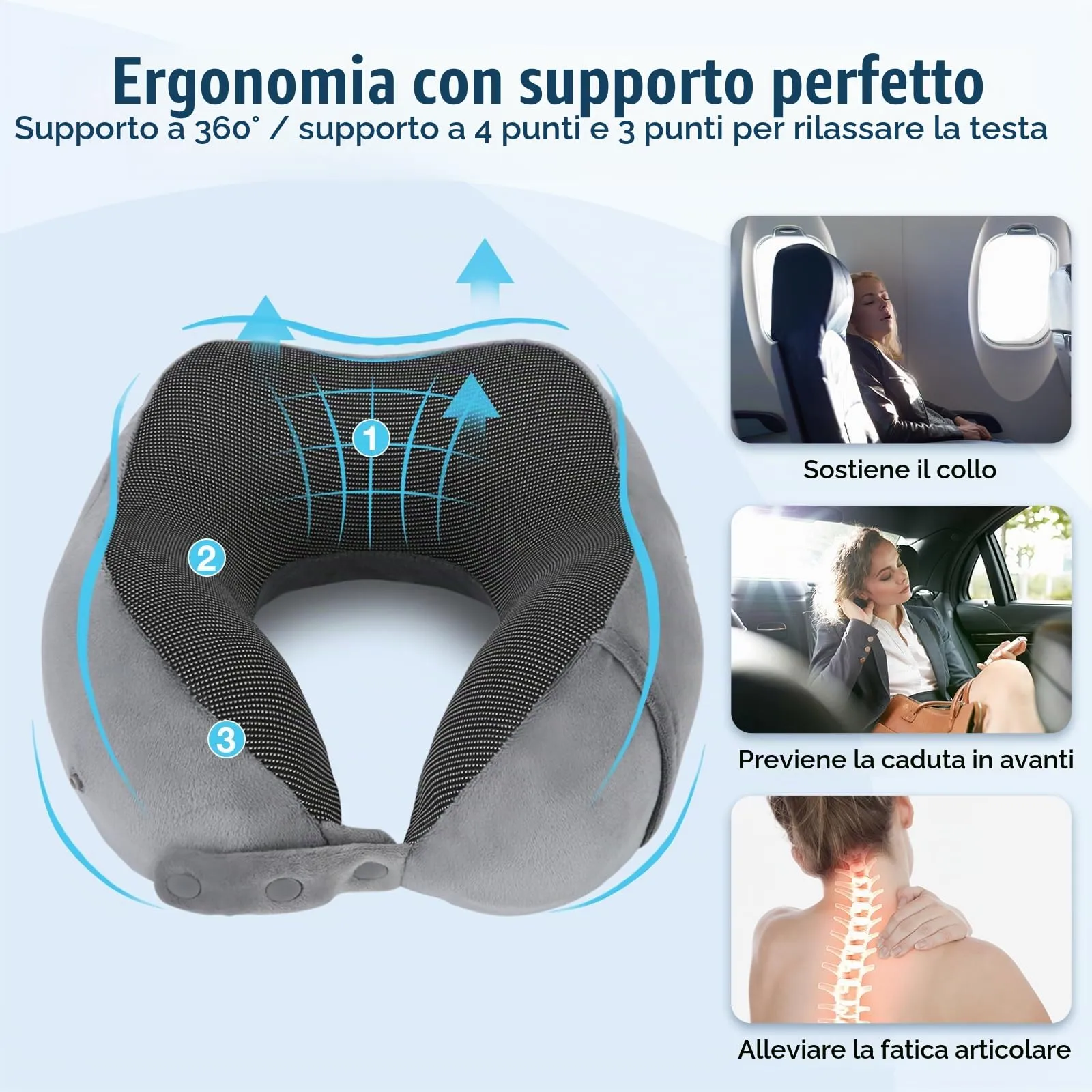 Cirorld Cuscino da Viaggio per Collo in Memory Foam Regolabile con Maschera per Dormire, Tappi Auricolari e Borsa per Trasporto - immagine 8