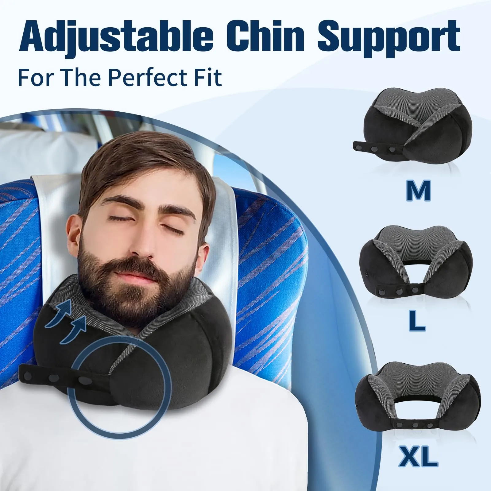 Cirorld Cuscino da Viaggio per Collo in Memory Foam Regolabile con Maschera, Tappi Auricolari e Borsa per Trasporto - immagine 2