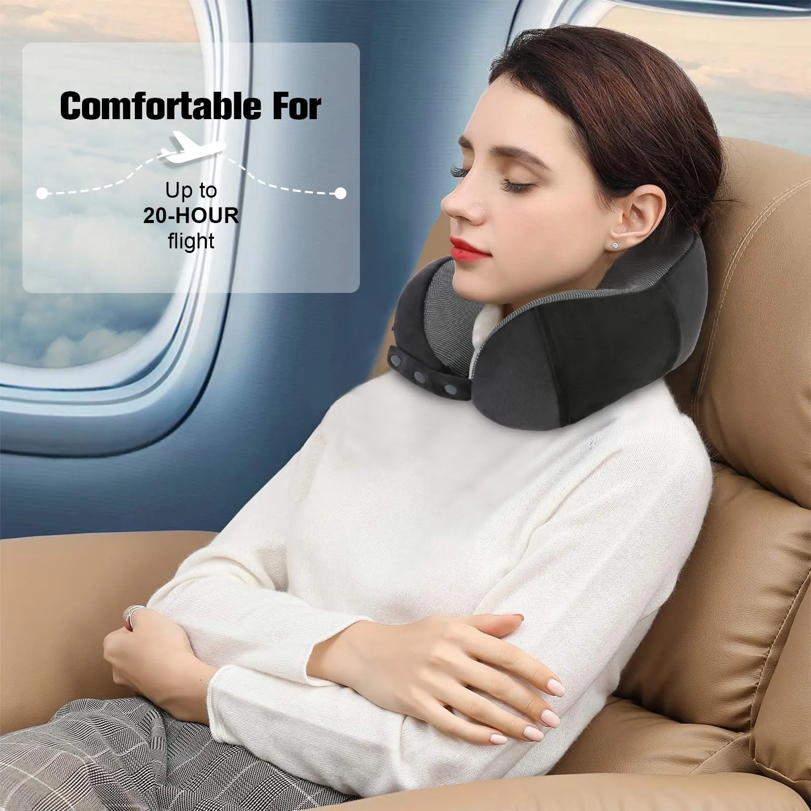 Cirorld Cuscino da Viaggio per Collo in Memory Foam Regolabile con Maschera, Tappi Auricolari e Borsa per Trasporto - immagine 7