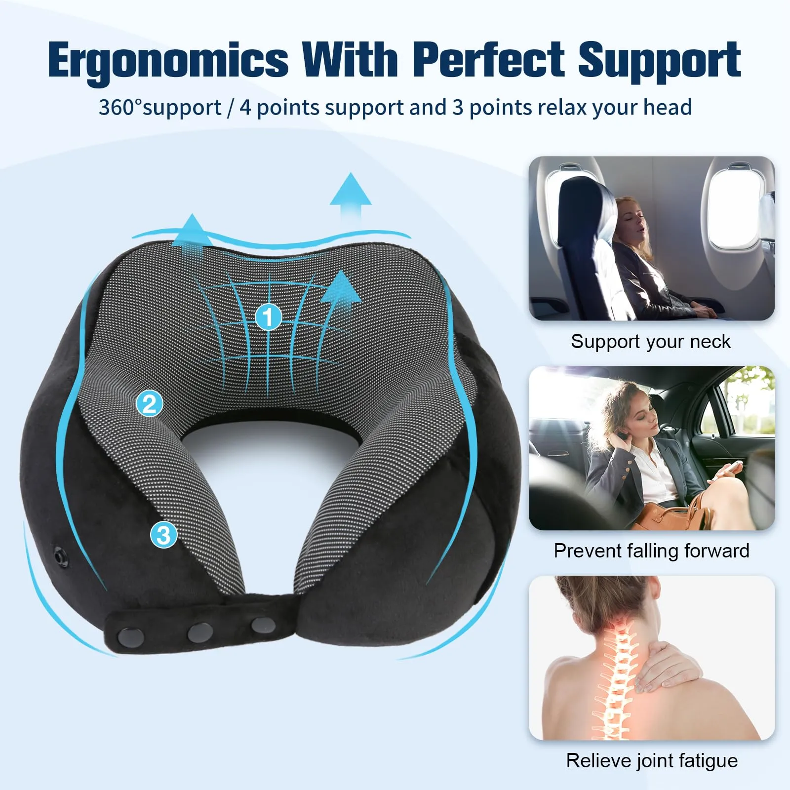 Cirorld Cuscino da Viaggio per Collo in Memory Foam Regolabile con Maschera, Tappi Auricolari e Borsa per Trasporto - immagine 8
