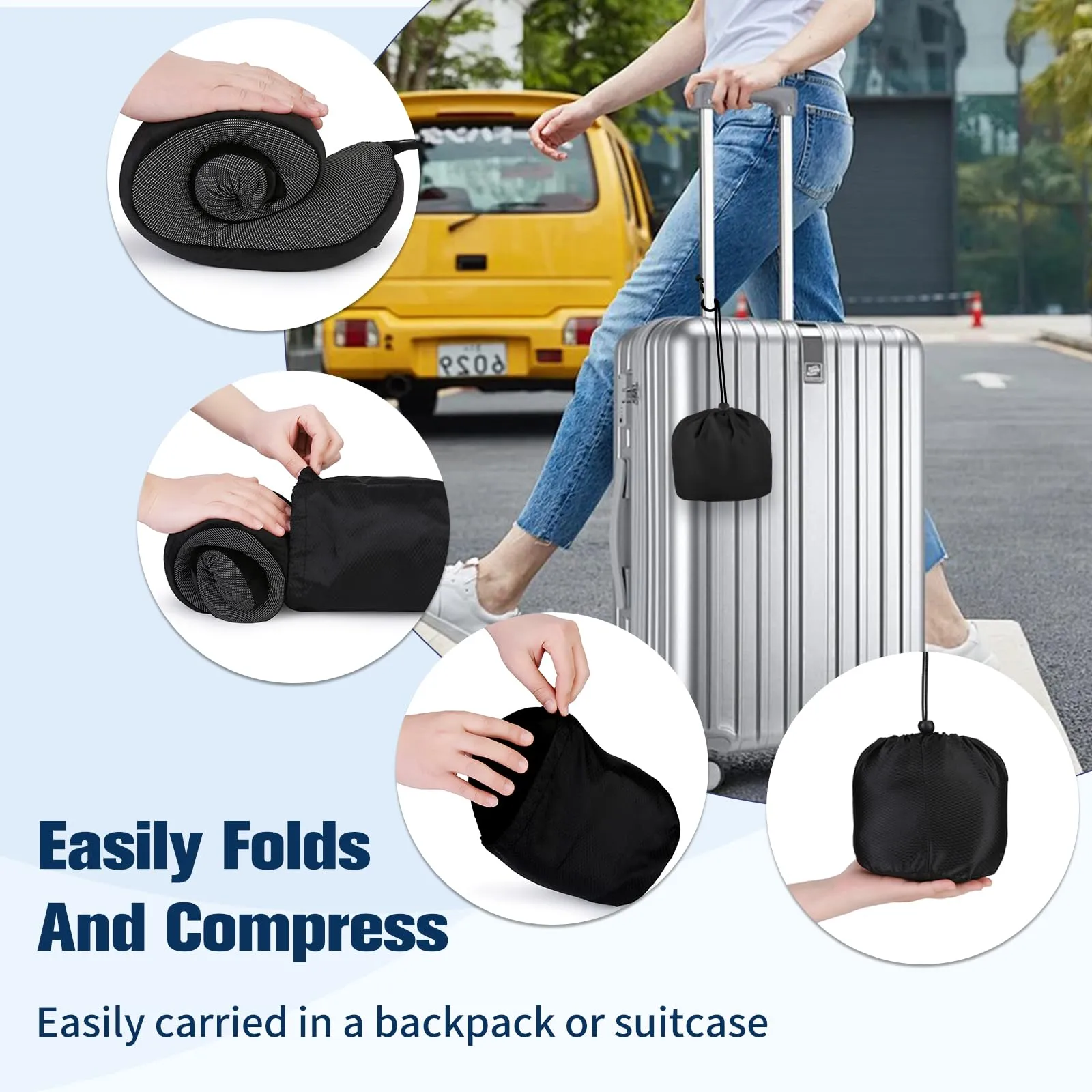 Cirorld Cuscino da Viaggio per Collo in Memory Foam Regolabile con Maschera, Tappi Auricolari e Borsa per Trasporto - immagine 9