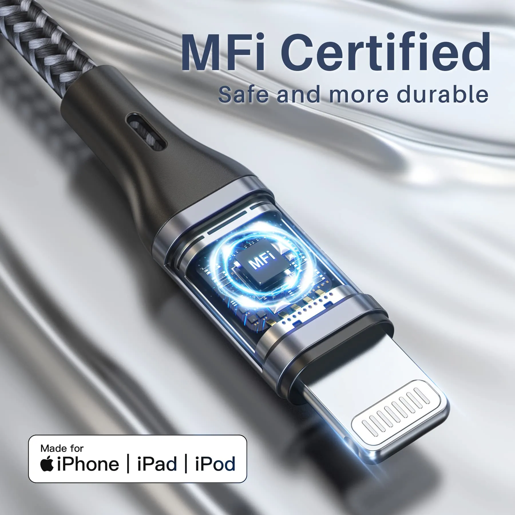 RAVIAD Cavo iPhone, Certificato MFi, 3M, Grigio - immagine 2