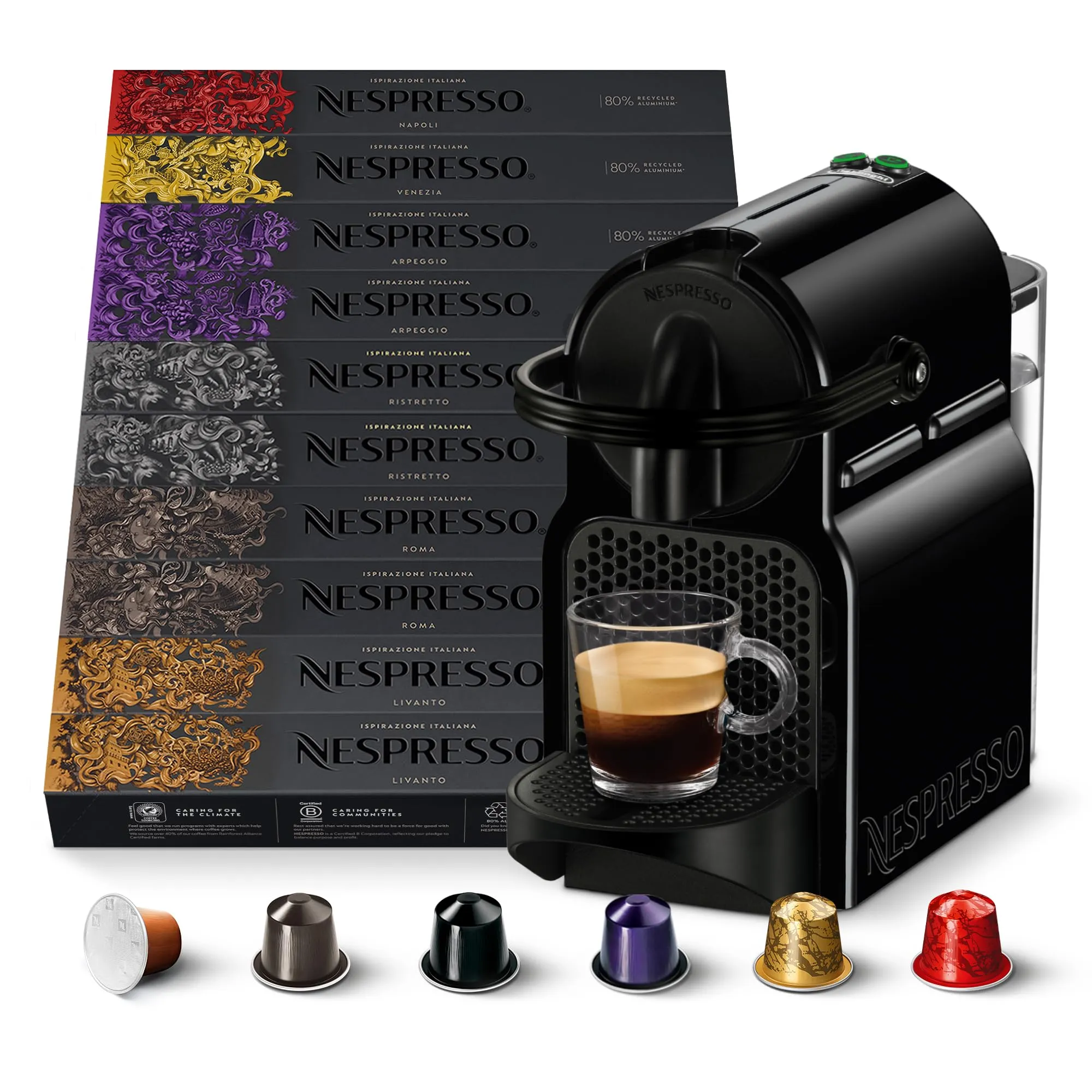 Nespresso Inissia EN80B Macchina Caffè De'Longhi con 100 Capsule Selezione Ispirazione Italiana Linea Original - immagine 1