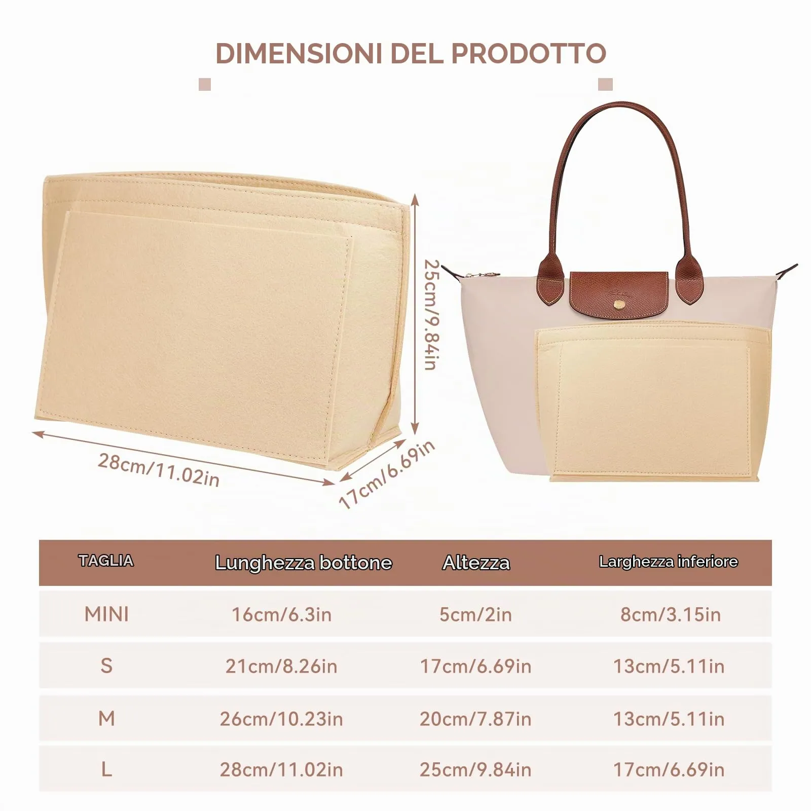 LUOJINYI Organizer Borsa in Feltro, Beige, L - immagine 2