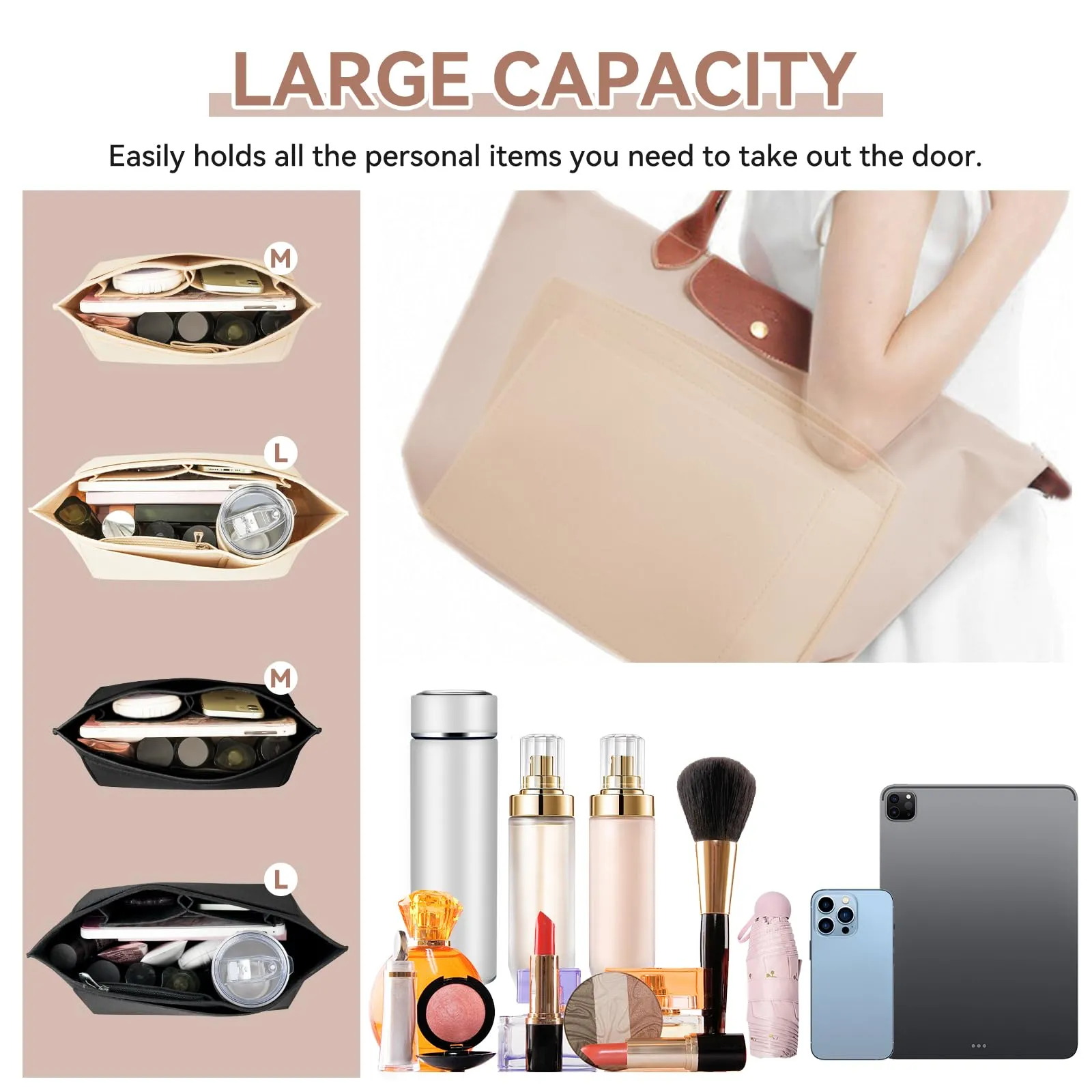 LUOJINYI Organizer Borsa in Feltro, Beige, L - immagine 5