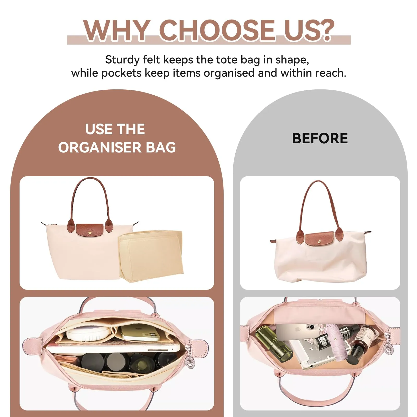 LUOJINYI Organizer Borsa in Feltro, Beige, L - immagine 6