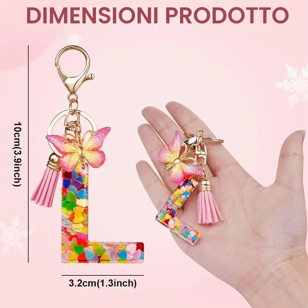 OSDUE Portachiavi Donna con Lettera L, Farfalla e Nappa, Rosa - immagine 2