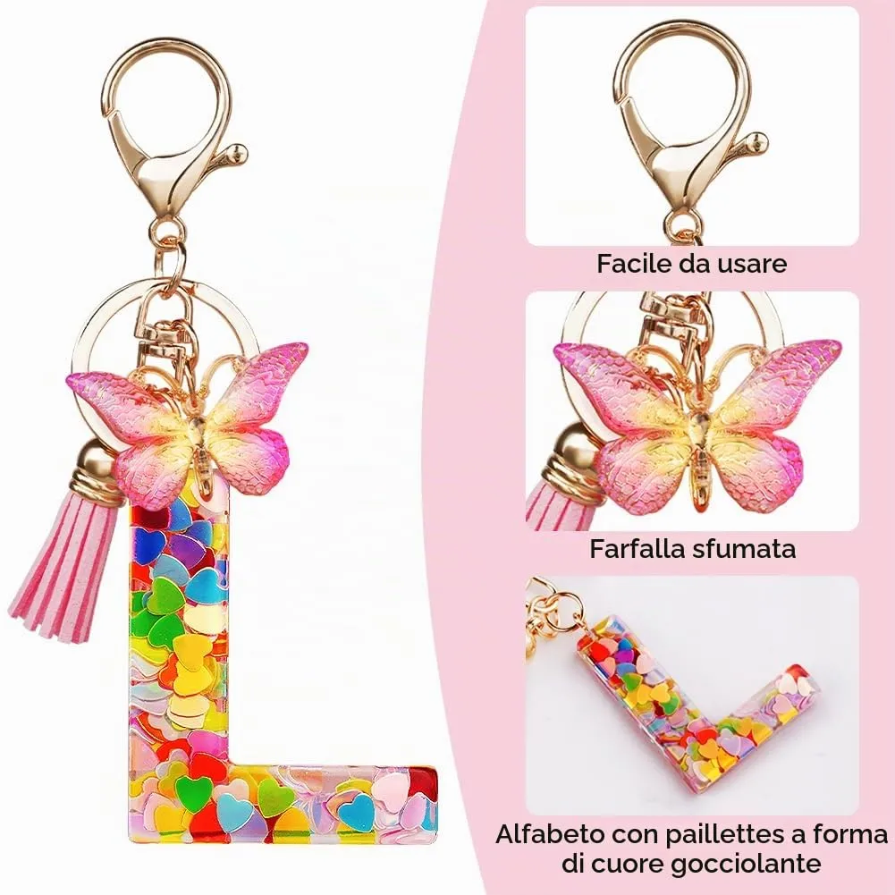 OSDUE Portachiavi Donna con Lettera L, Farfalla e Nappa, Rosa - immagine 4