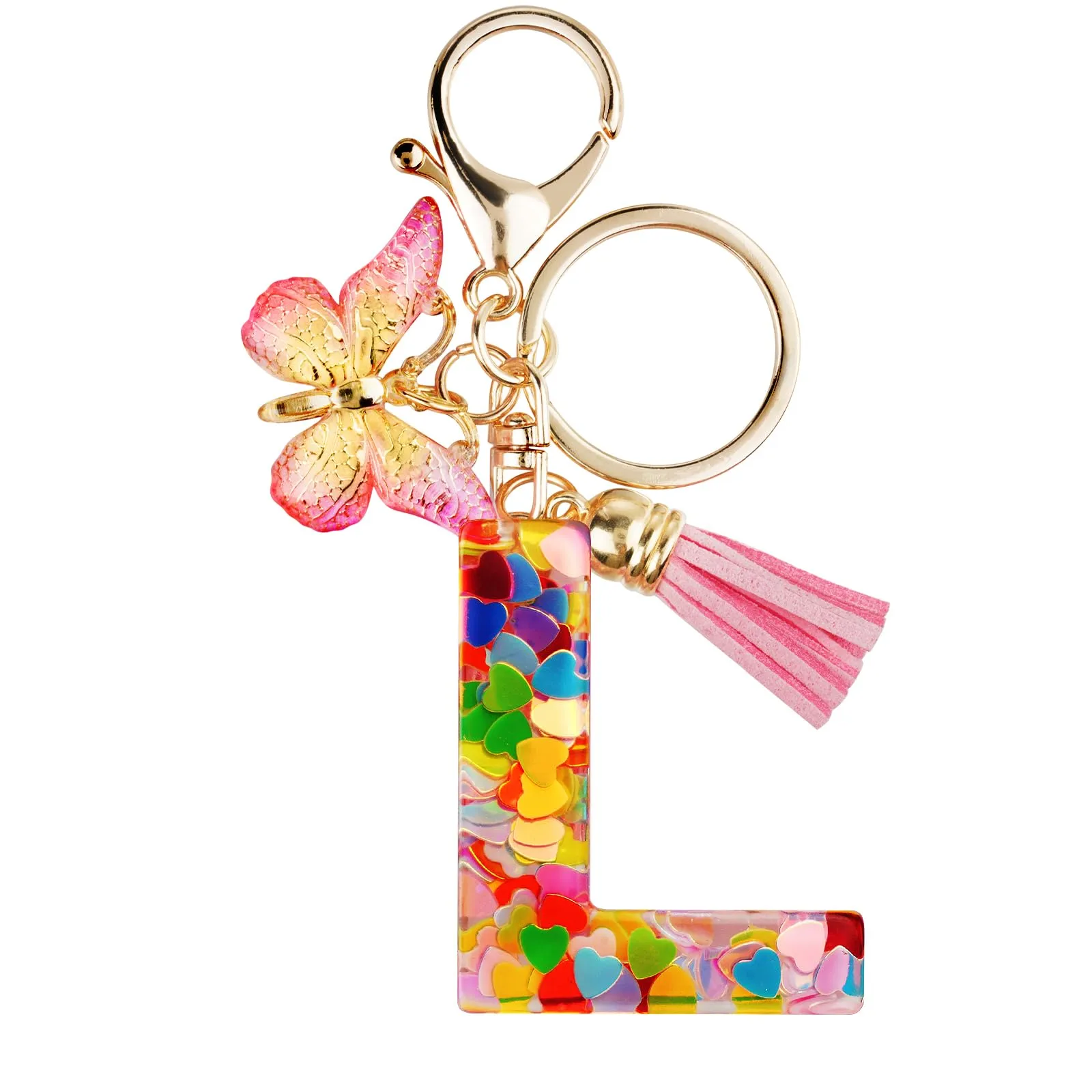 OSDUE Portachiavi Donna con Lettera L, Farfalla e Nappa, Rosa - immagine 9