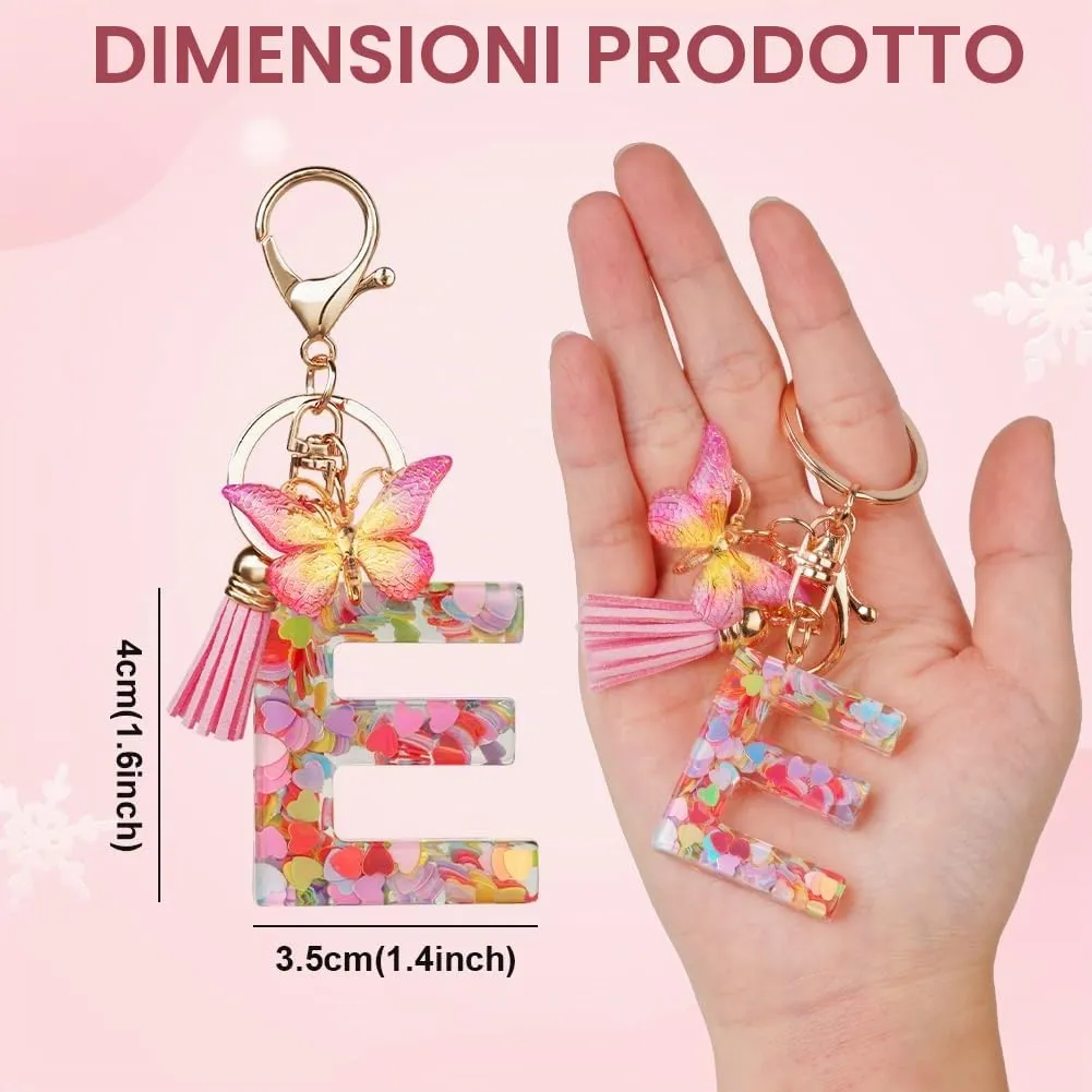 OSDUE Portachiavi Donna con Lettera E Farfalla e Nappa Rosa - immagine 2