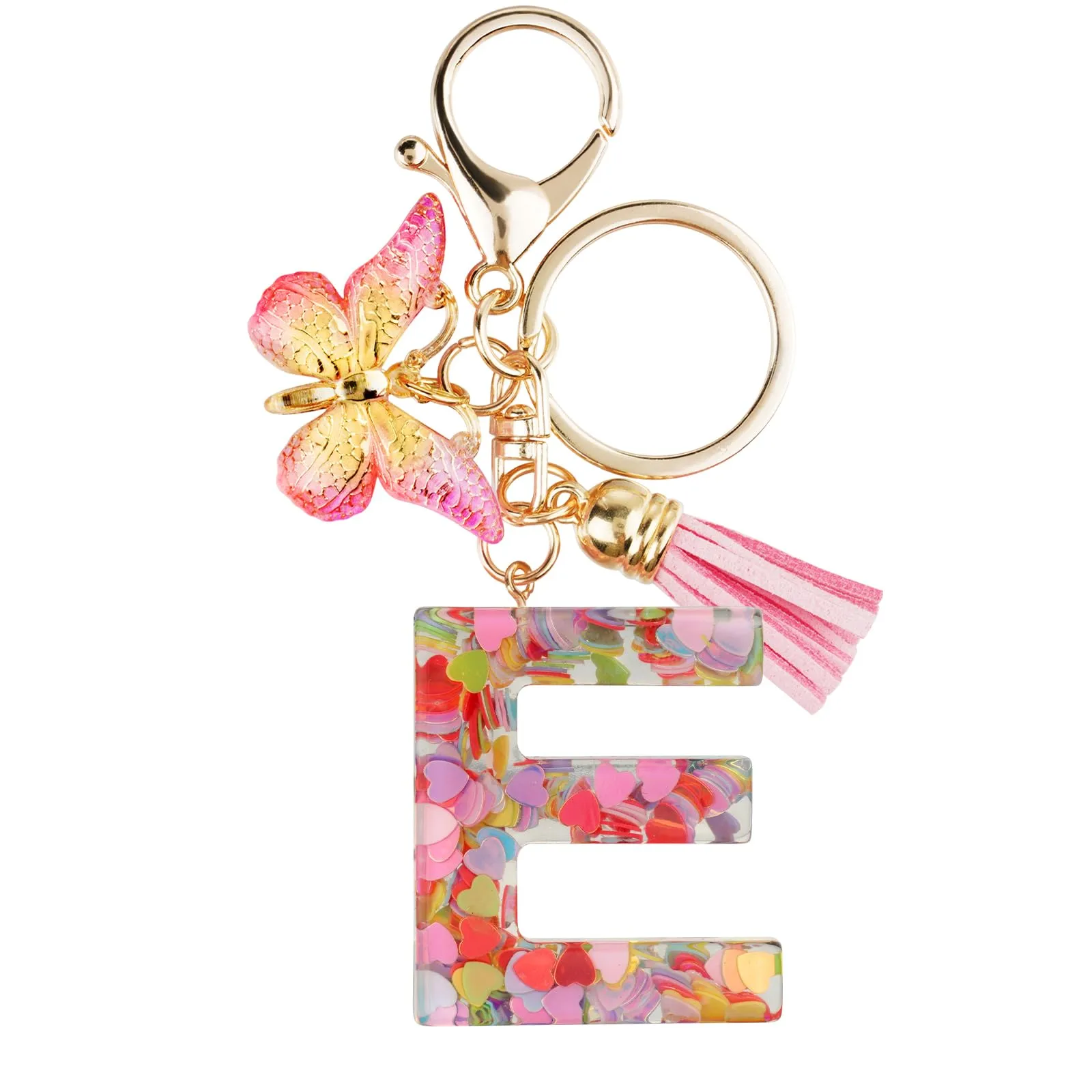 OSDUE Portachiavi Donna con Lettera E Farfalla e Nappa Rosa - immagine 8