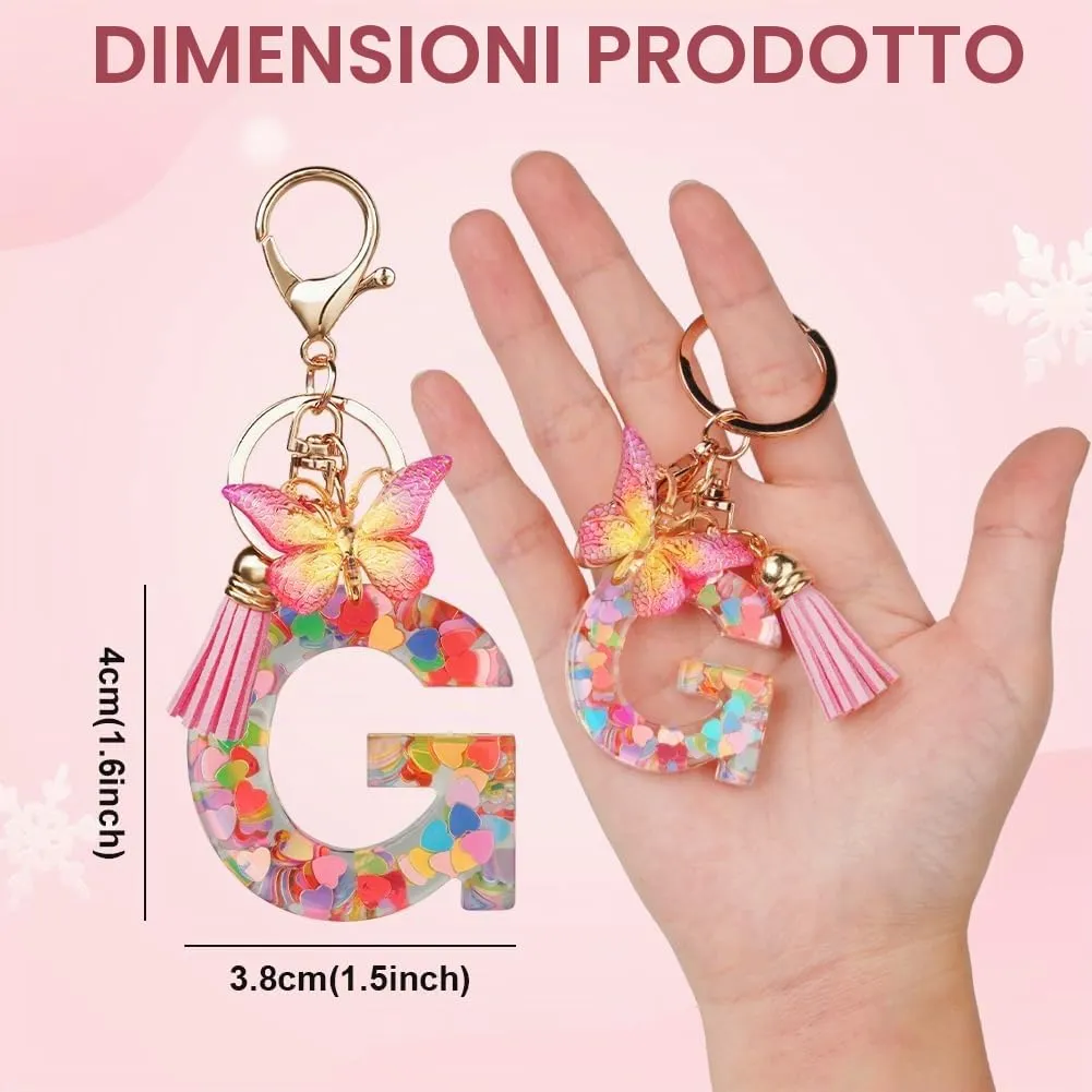 OSDUE Portachiavi Donna con Lettera G, Farfalla e Nappa Rosa - immagine 2